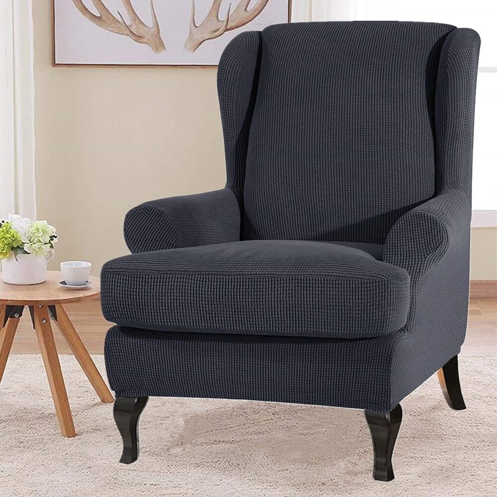 Enova Home Super Stretch Jacquard Spandex Fabric Wingchair Slipcover with Cushion Cover - N/A