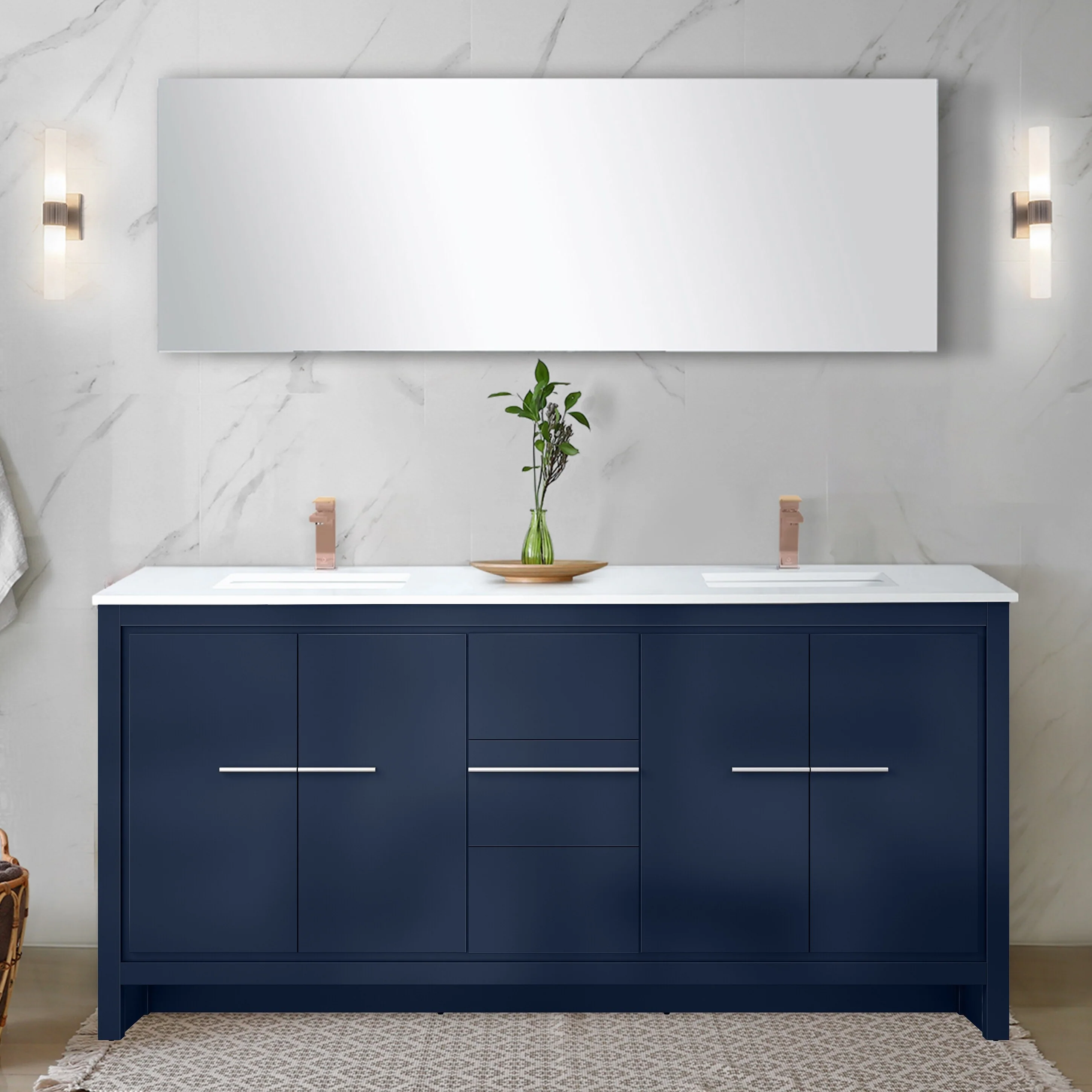 Lafarre Bath Vanity Cultured Marble Top, Sink and Rose Gold Faucet
