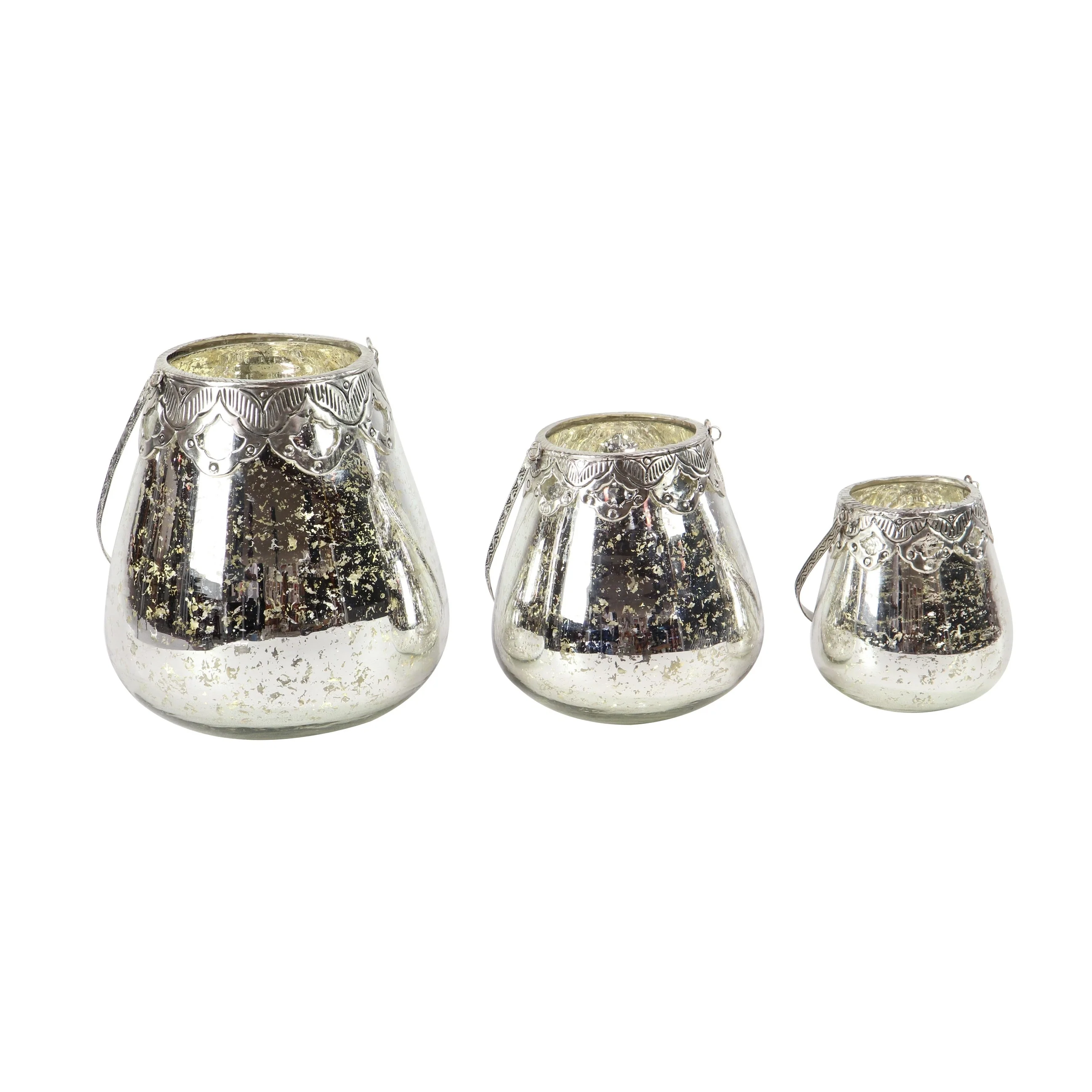 Glass Decorative Candle Lantern - Set of 3 Silver - Roche River Decor