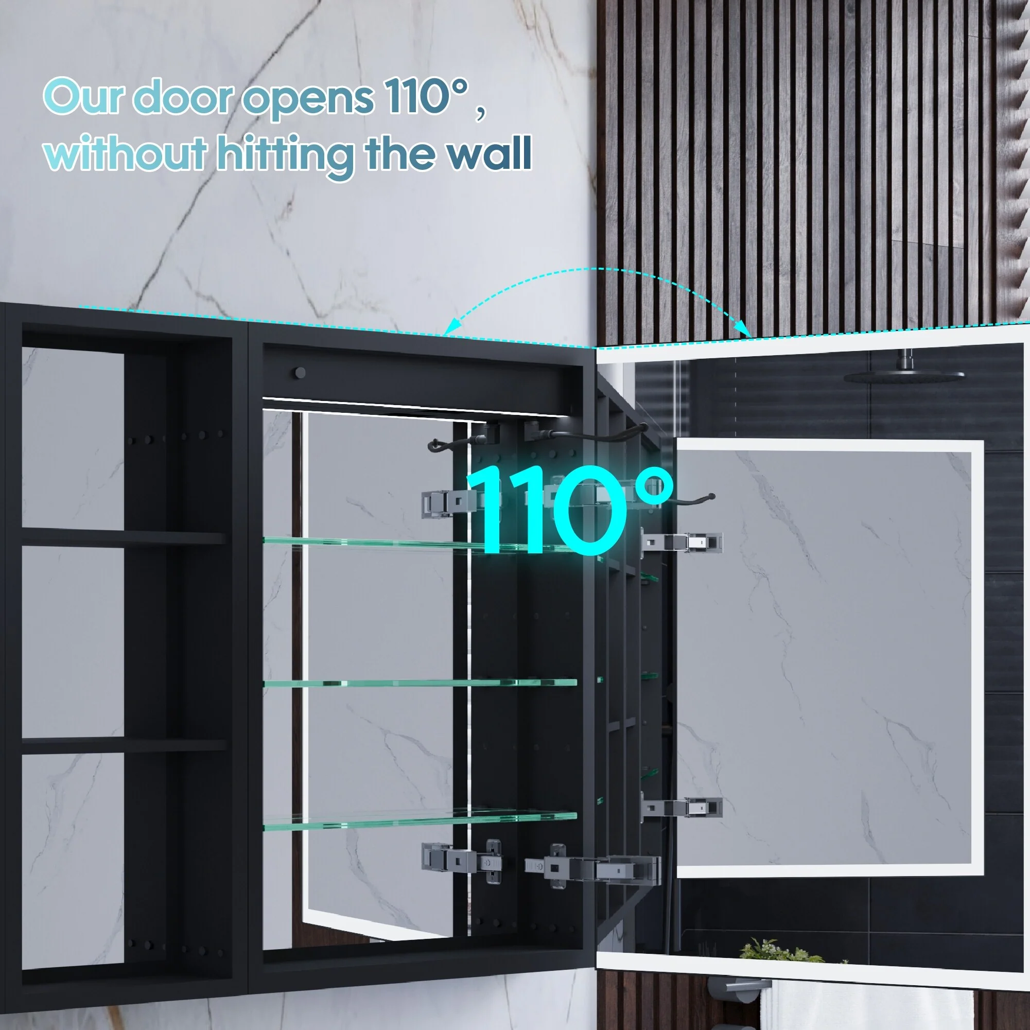 30 in. H Recessed or Surface Wall Mounted LED Mirror Cabinet With Black Side Cabinet