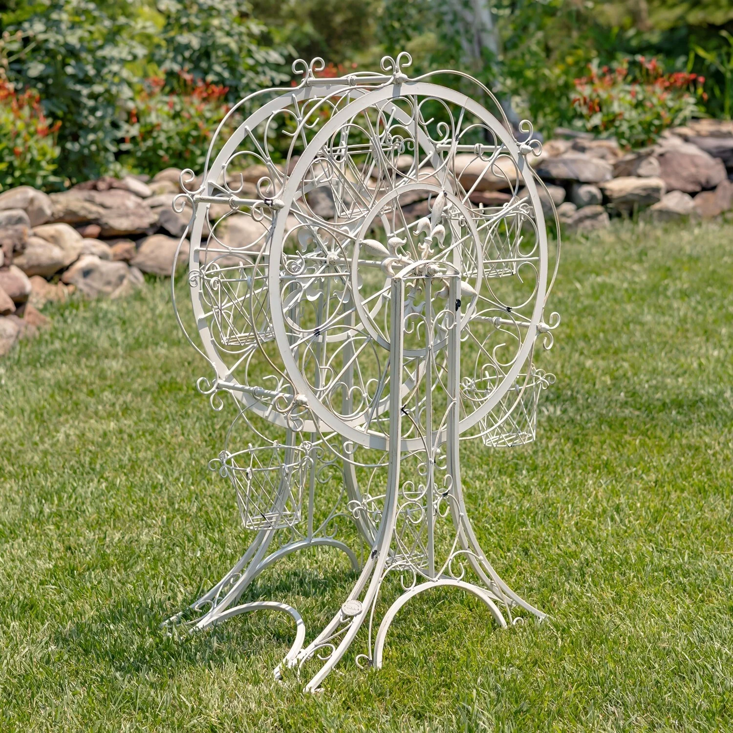 38 Inch Tall Ferris Wheel Plant Stand with Six Baskets