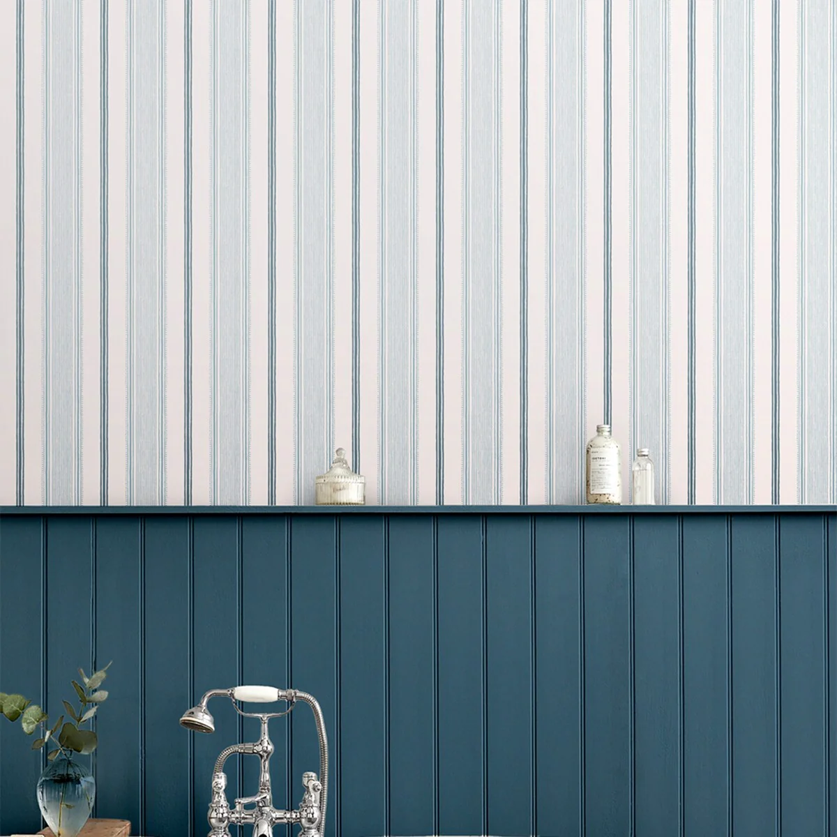 Laura Ashley Heacham Stripe Seaspray Wallpaper - N/A