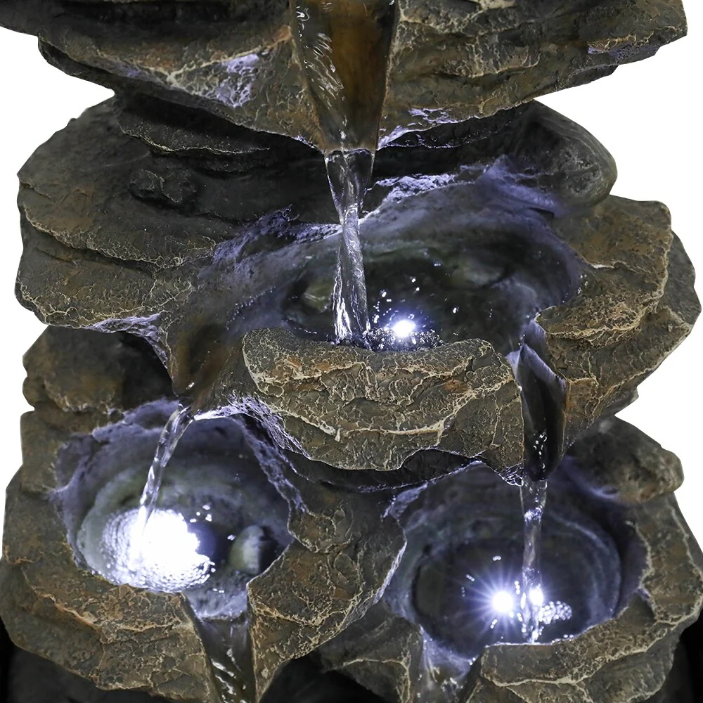 15.7in 4-Tier Cascading Rock Falls Tabletop Water Fountain w/LED Light