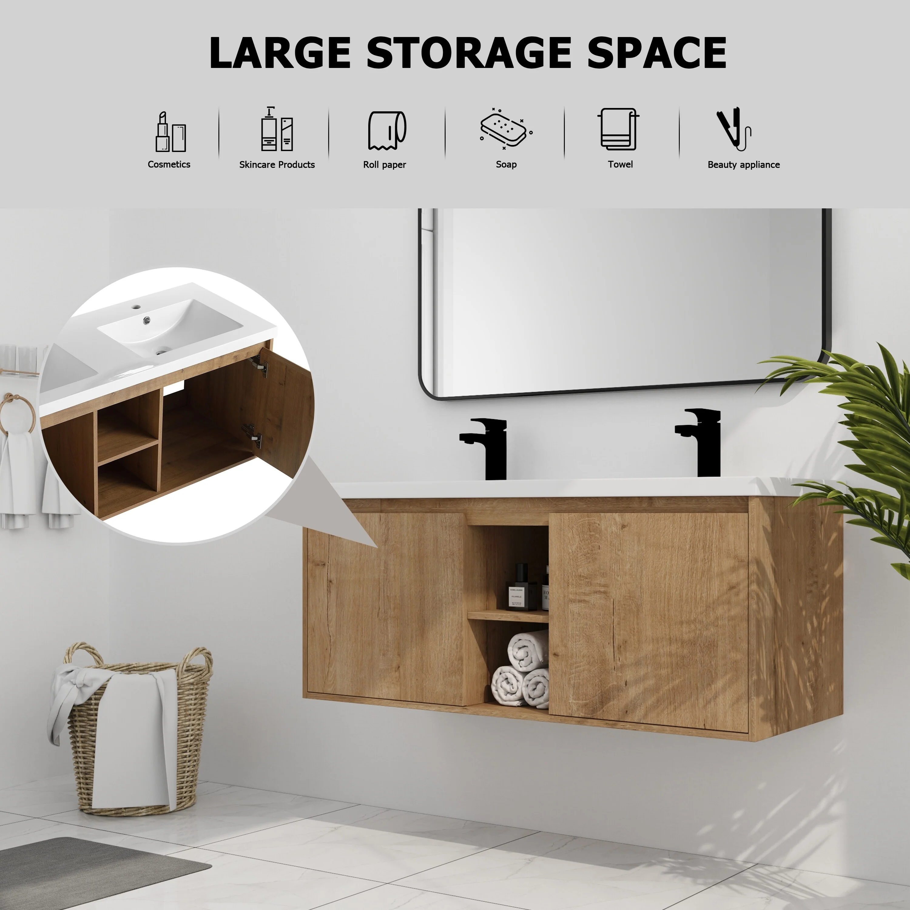 BNK Double Sink Bathroom Vanity in 48 Inch,Bathroom Cabinet with Soft Close Doors&Shelves