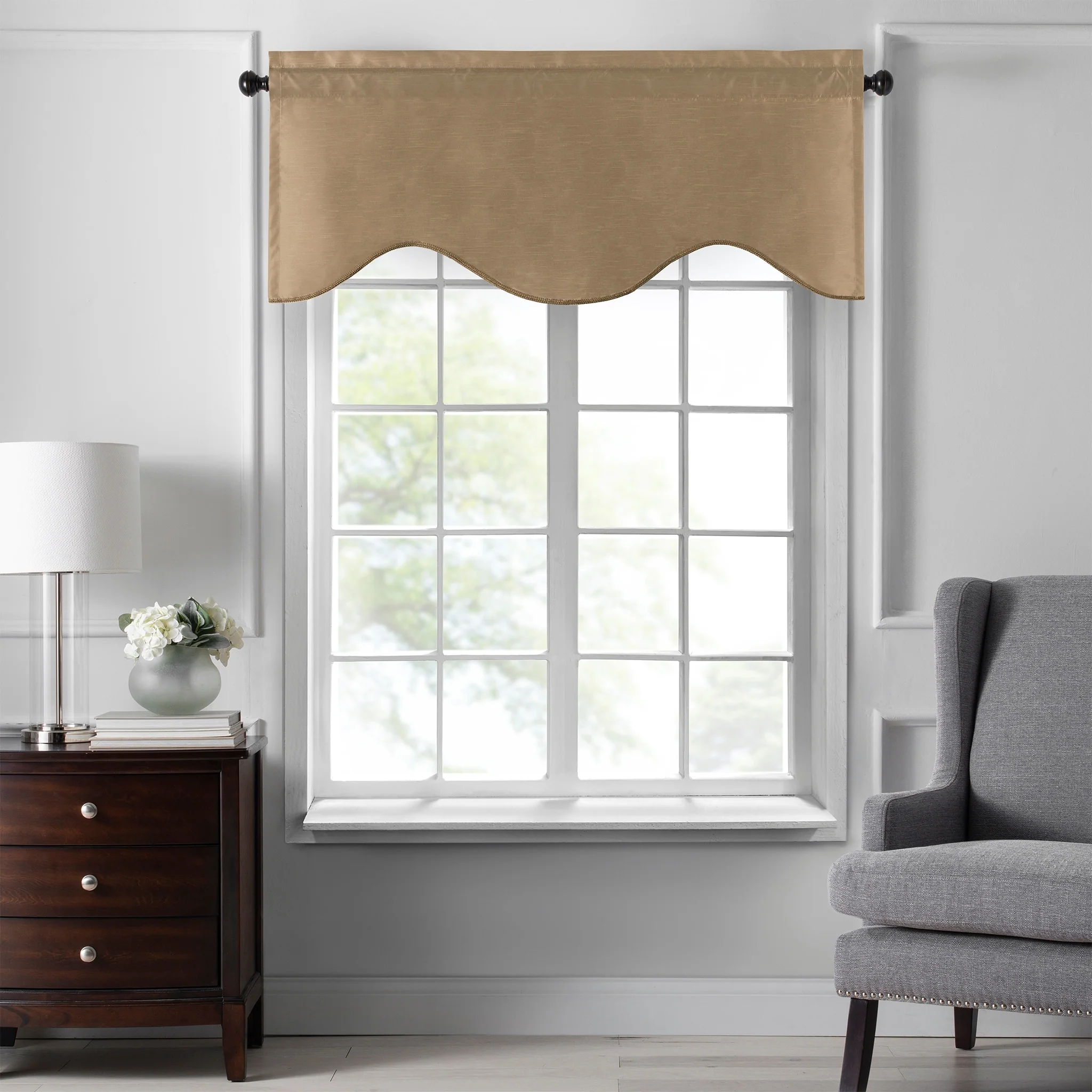 Gracewood Hollow Foster Faux Silk Scalloped Window Valance - 50
