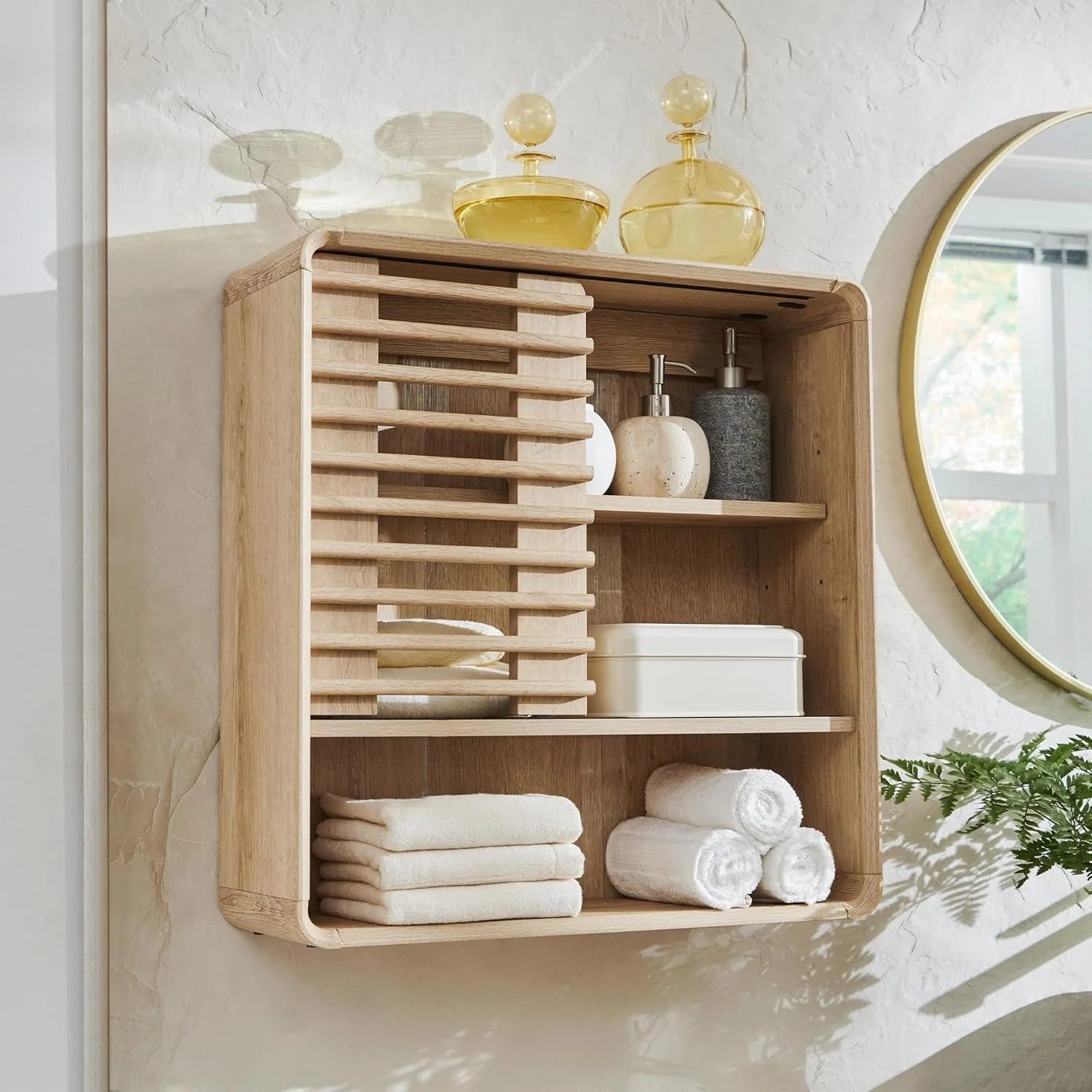 Slatted Door Wall Cabinet, Medicine Cabinet, Bathroom Storage Cabinet