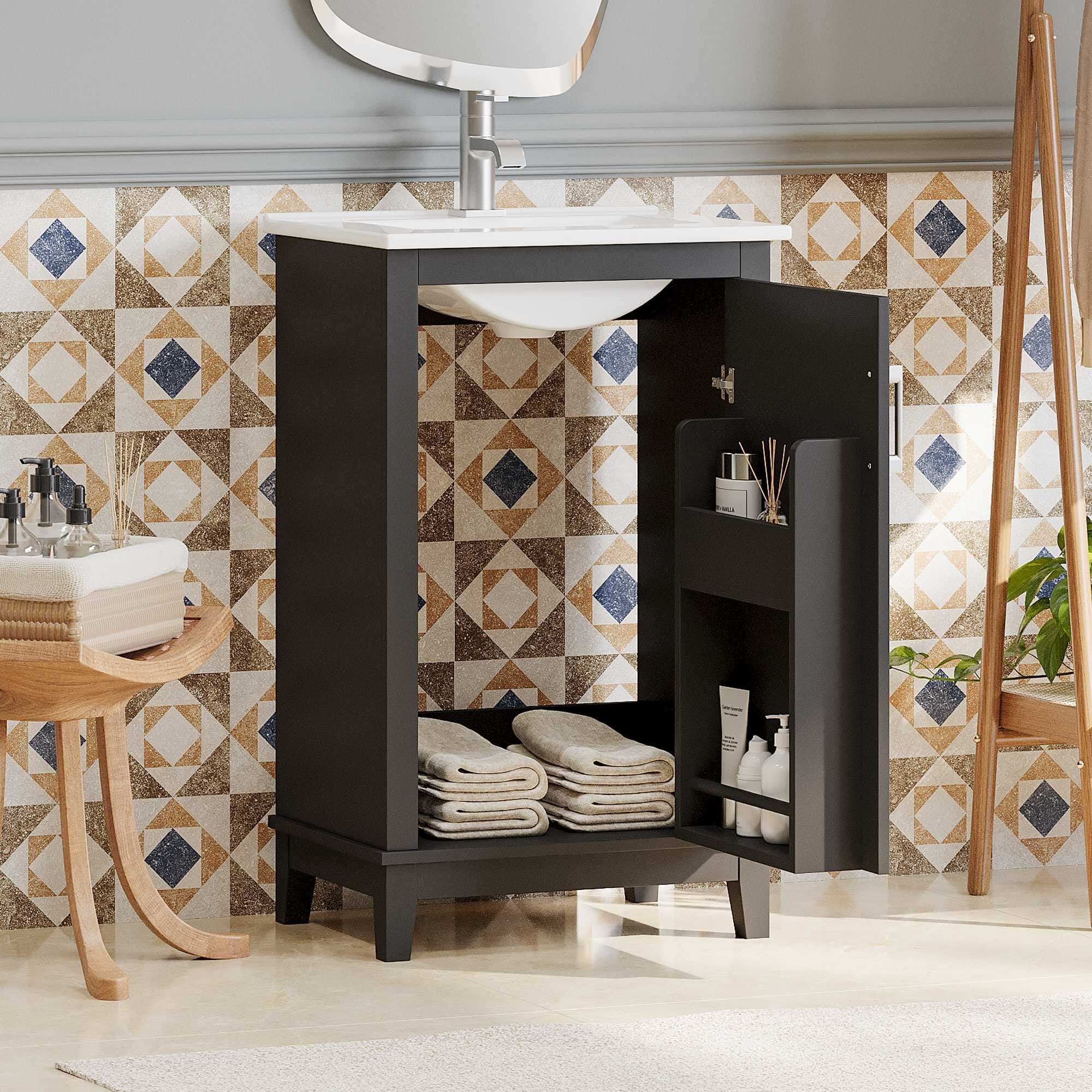 20 Inch Modern Bathroom Vanity with Ceramic Sink Small Space Cabinet