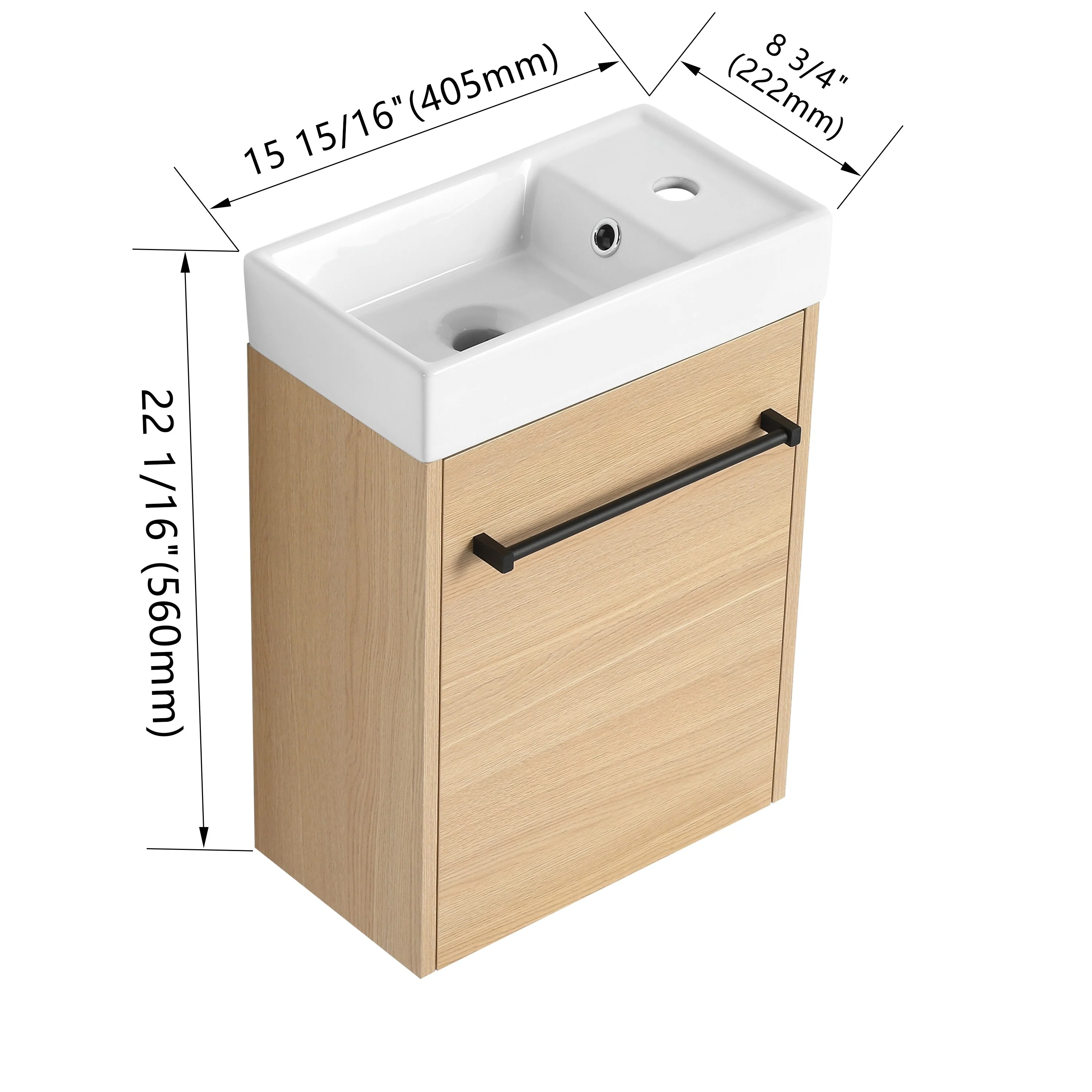 Bathroom Vanity With Sink In 16/18 Inch, Floating Bathroom Vanity With Soft Close Door