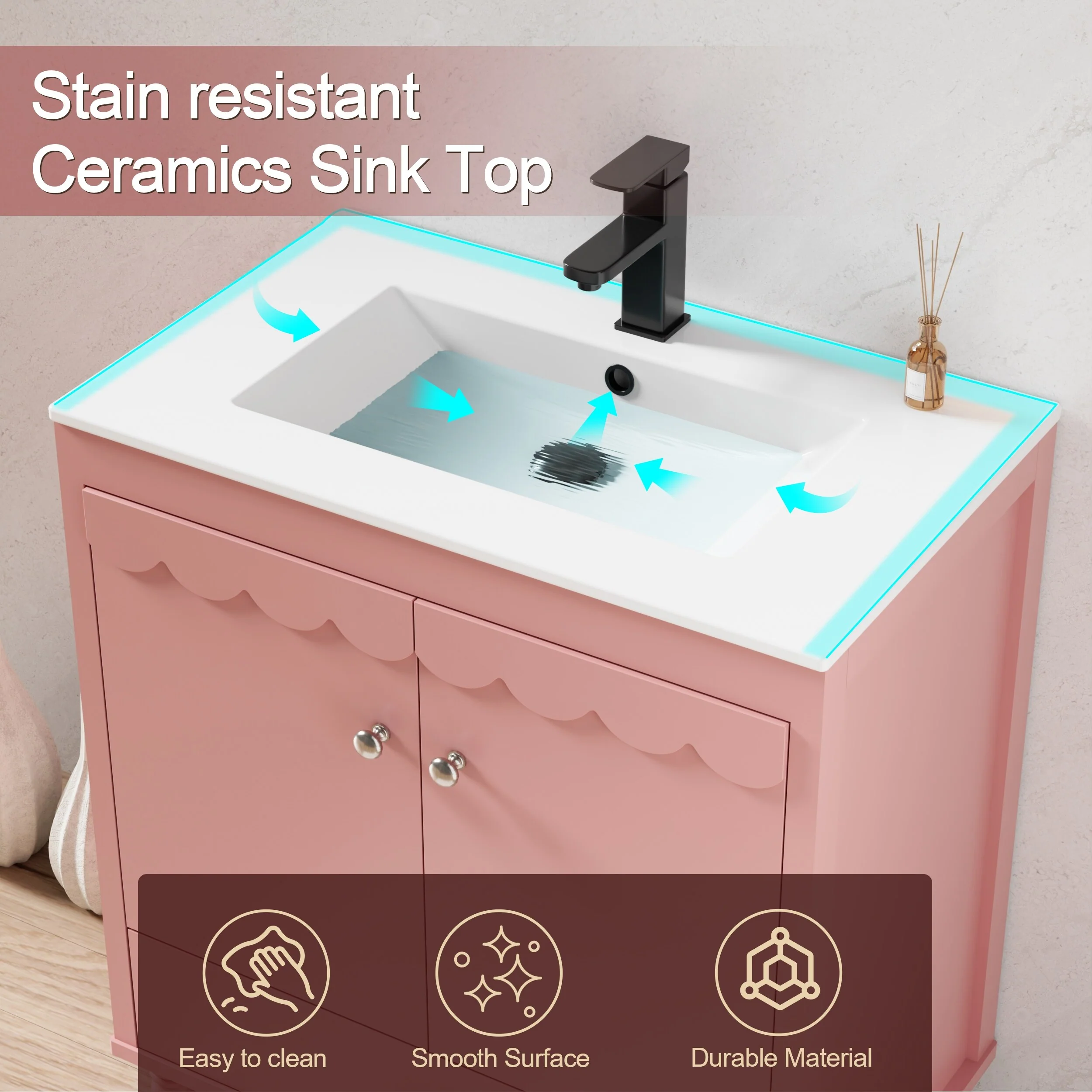 Lace Trim Freestanding Bathroom Vanity Set - Perfect for Bathrooms