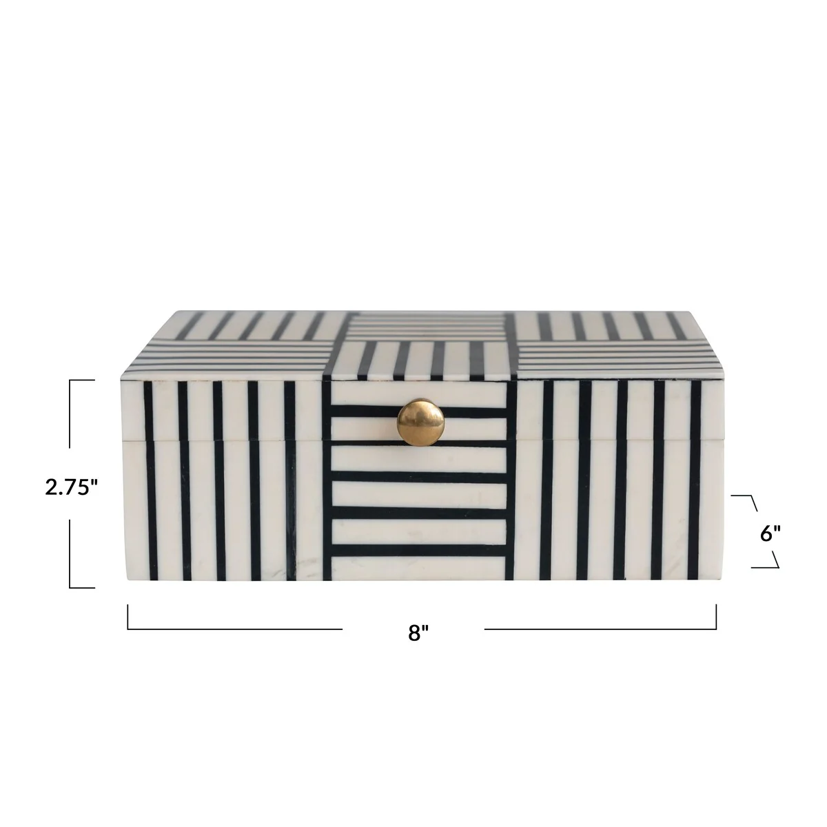 Resin Box with Striped Block Pattern and Gold Clasp - 8.0