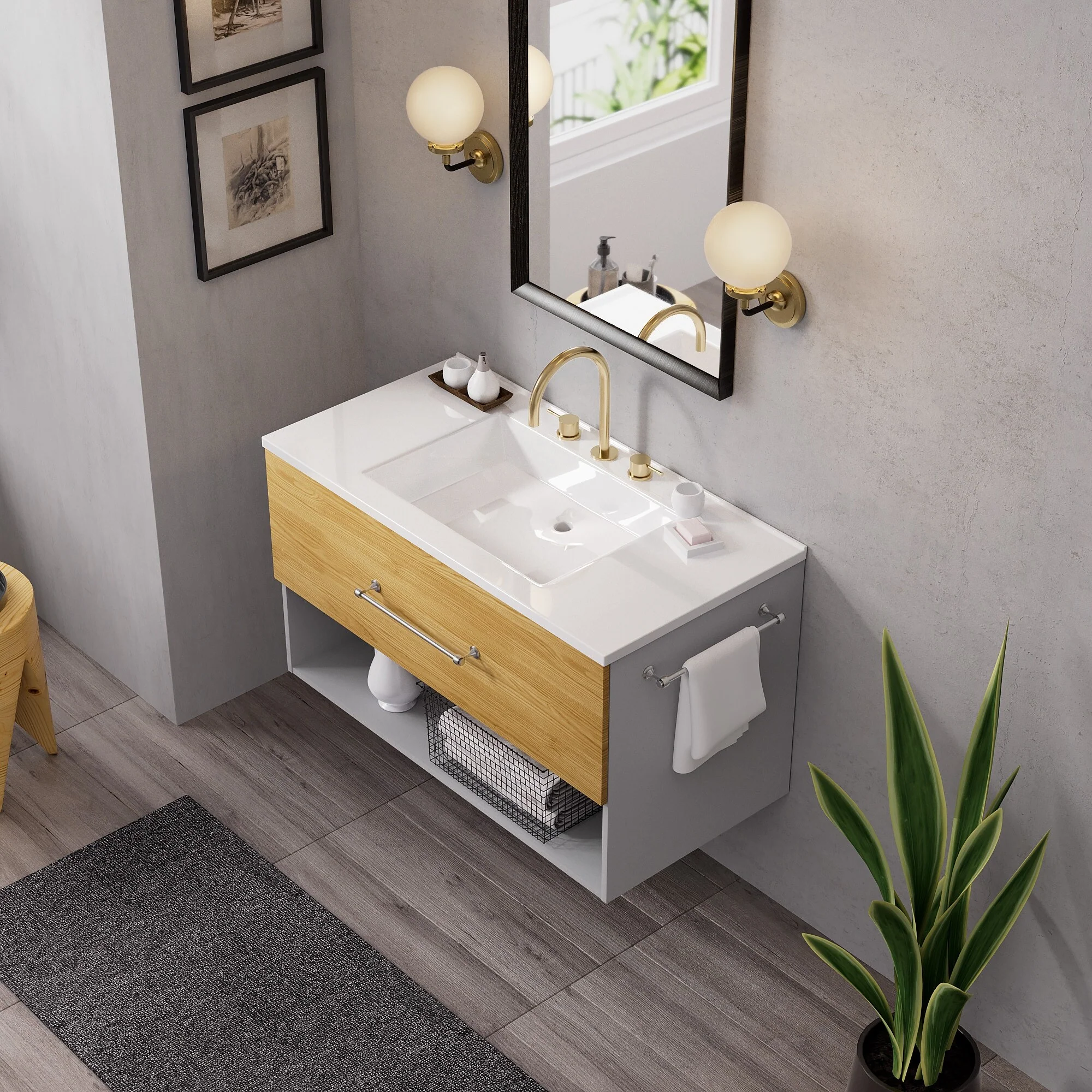 36-Inch Minimalist MDF Bathroom Vanity with Sink – Sleek and Simple Design for Modern Spaces