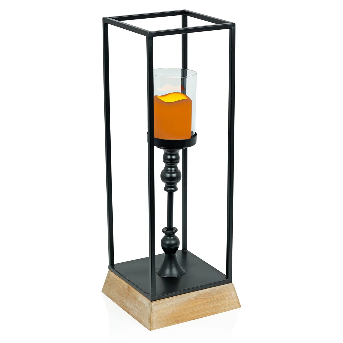Metal and Glass Decorative Lantern with LED Candle- Small
