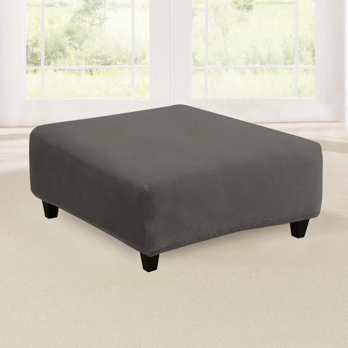 SureFit Stretch Pique Square Ottoman Slipcover