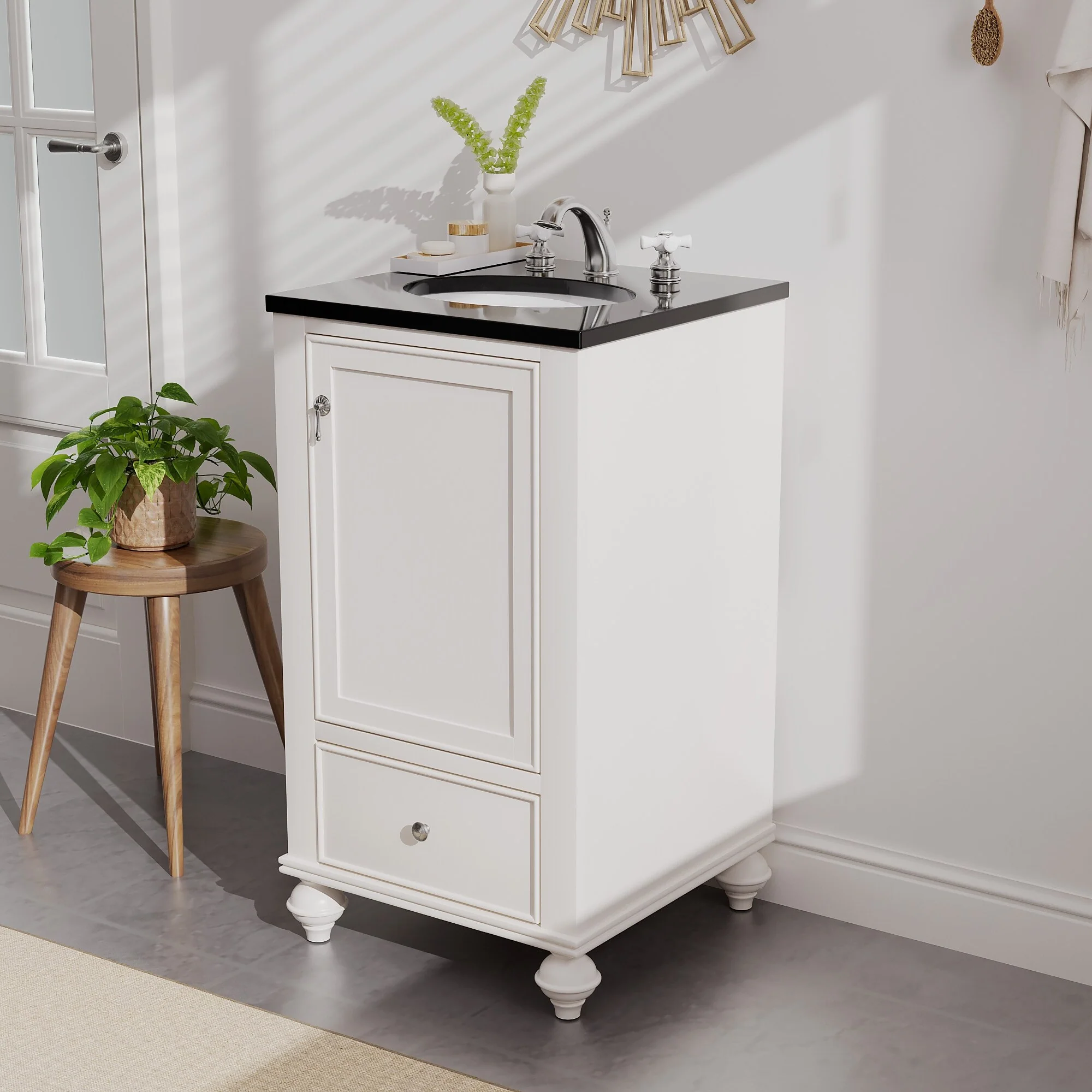 19-Inch Two-Tone Solid Wood Bathroom Vanity with Sink – Compact Space-Saving Design