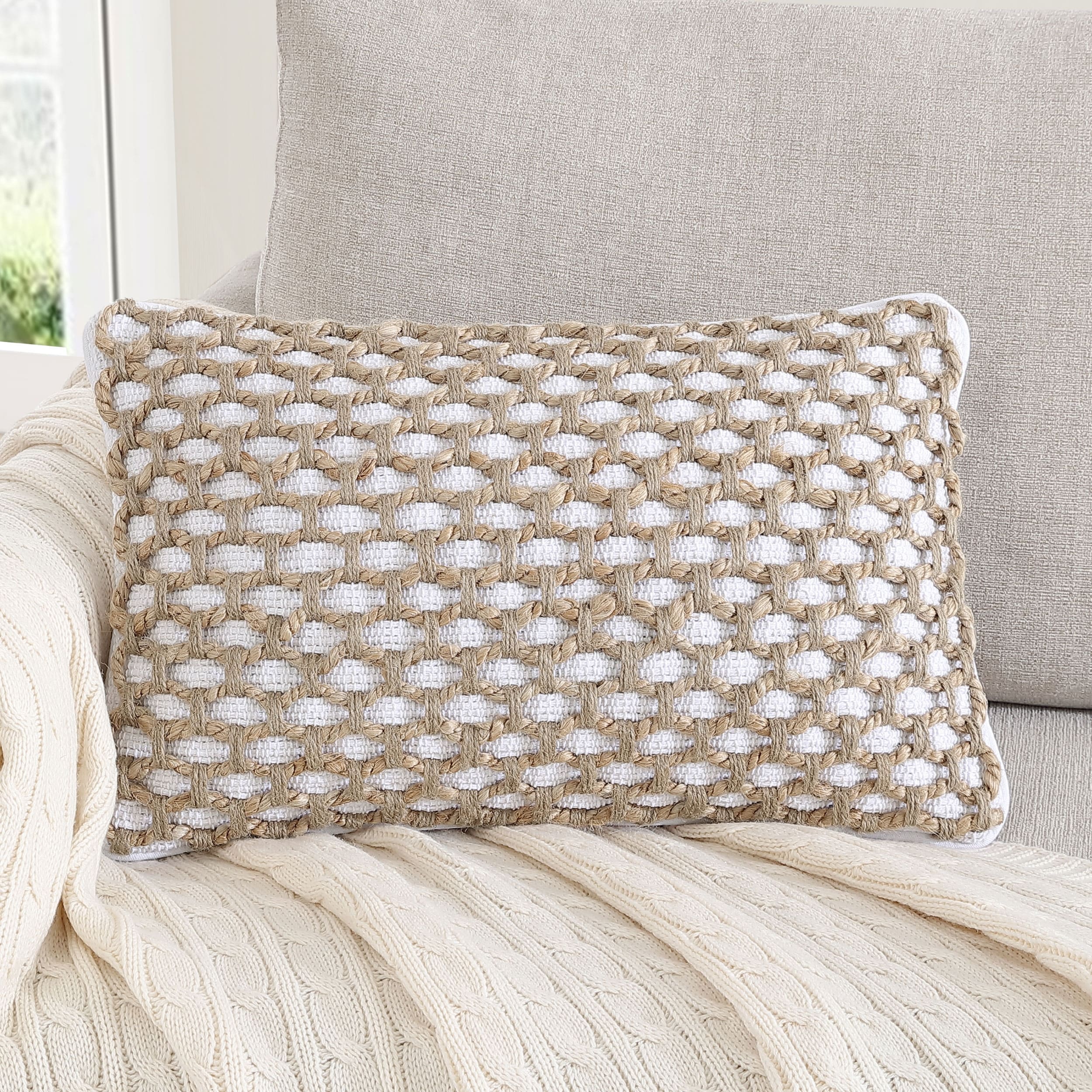 Boho Living Jada Braided Cotton/Jute Throw Pillow Covers