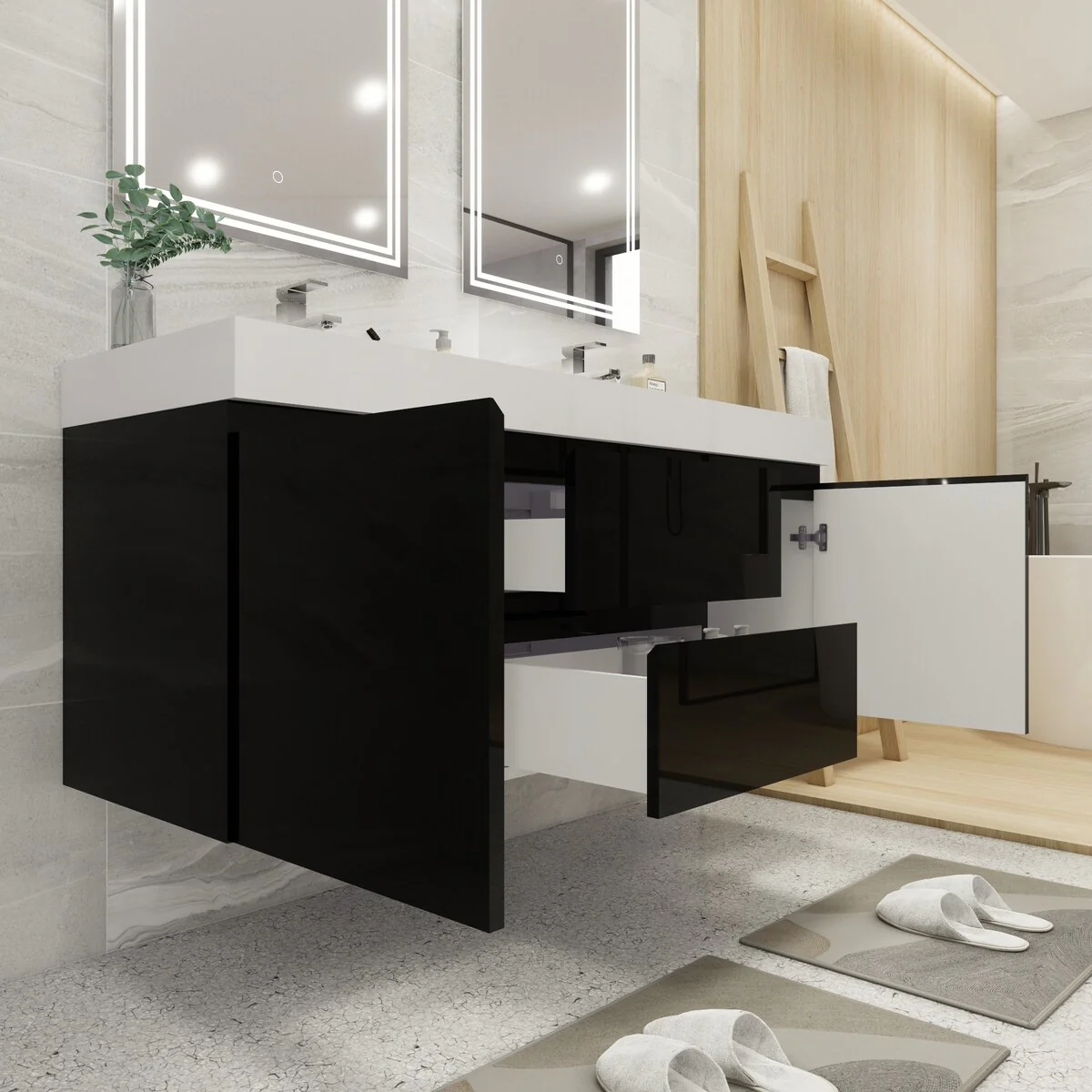 Baillie 60'' Wall-Mounted Vanity with Double Reinforced Acrylic Sink