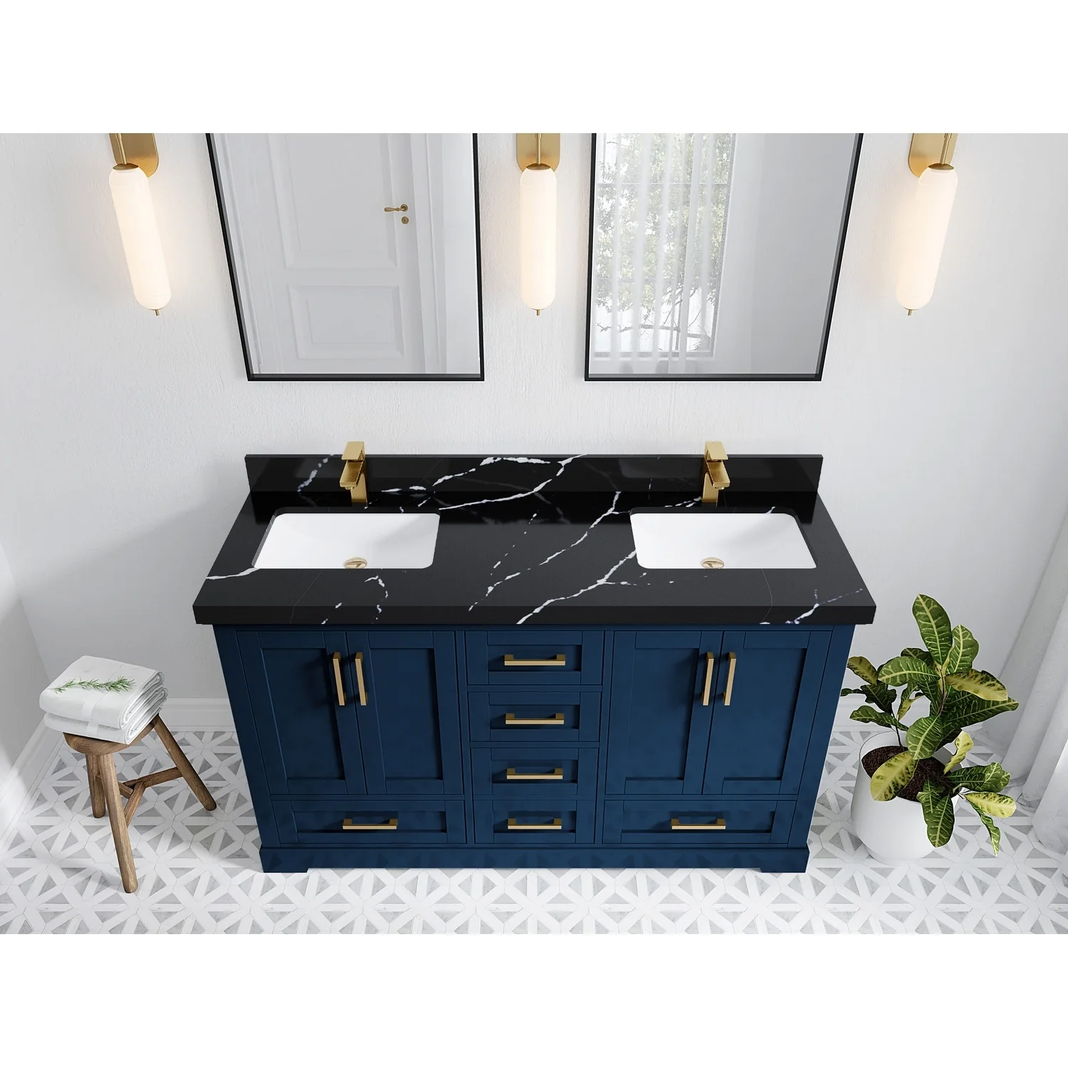 Willow Collection 60 in W x 22 in D x 36 in H Boston Double Bowl Sink Bathroom Vanity with Countertop