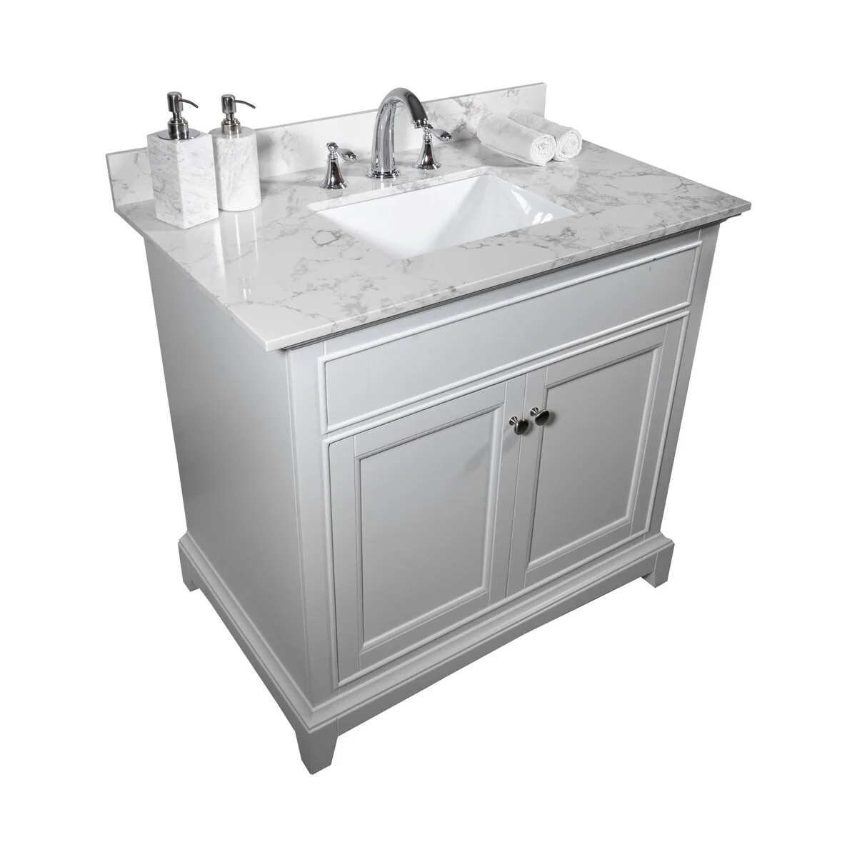 31 in./ 37 in./ 43 in./ 49 in. Carrara White Engineered Stone Bathroom Vanity Top with Ceramic Sink