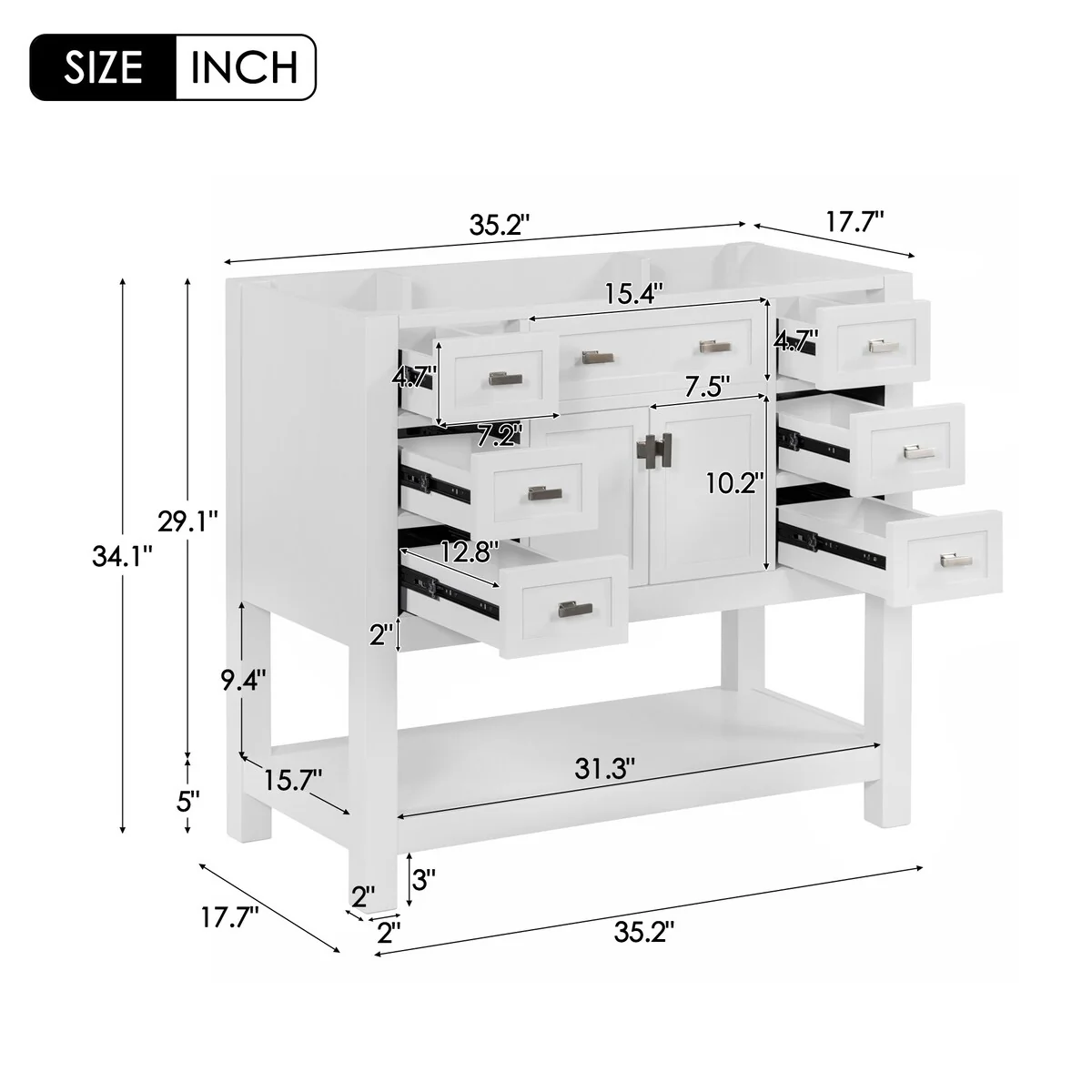 36'' Bathroom Vanity Modern Bathroom Storage Cabinet with 6 Drawers