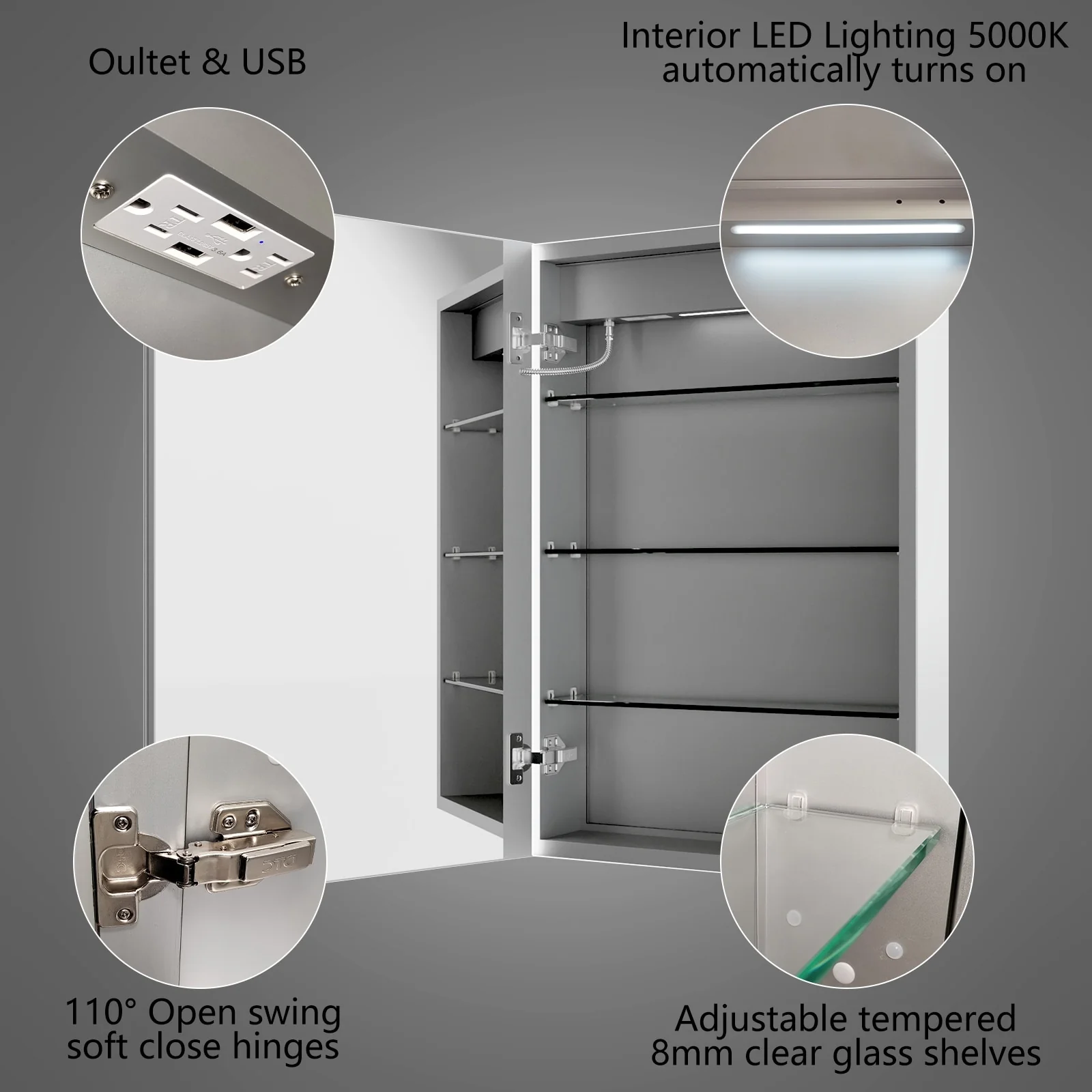 ExBrite Led Lighted Medicine Cabinet Recessed or Surface with Mirrors