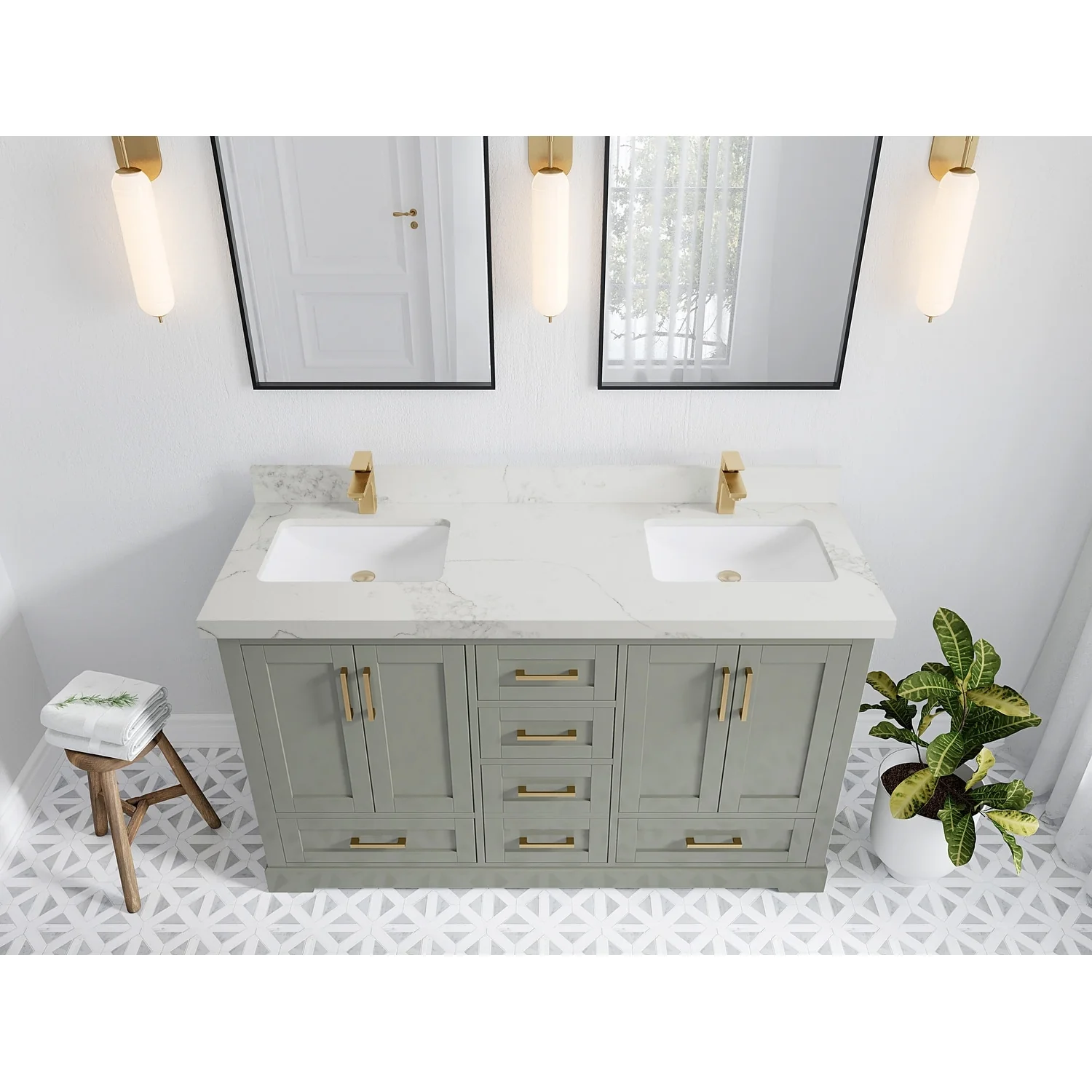 Willow Collection 60 in W x 22 in D x 36 in H Boston Double Bowl Sink Bathroom Vanity with Countertop