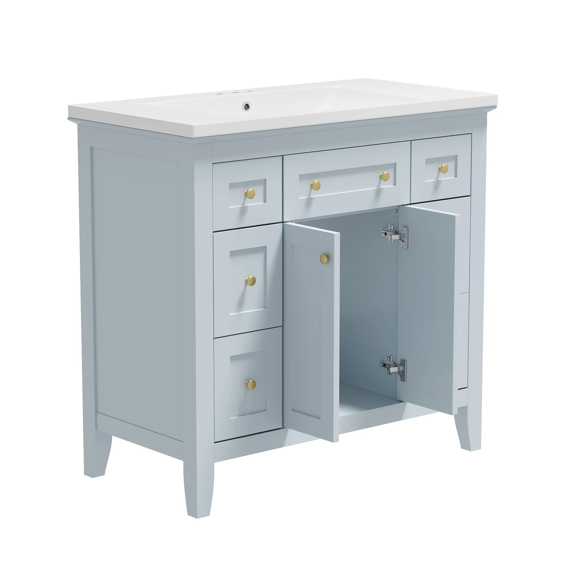 Modern Freestanding Single Bathroom Cabinet with 6 Drawers 2 Cabinets
