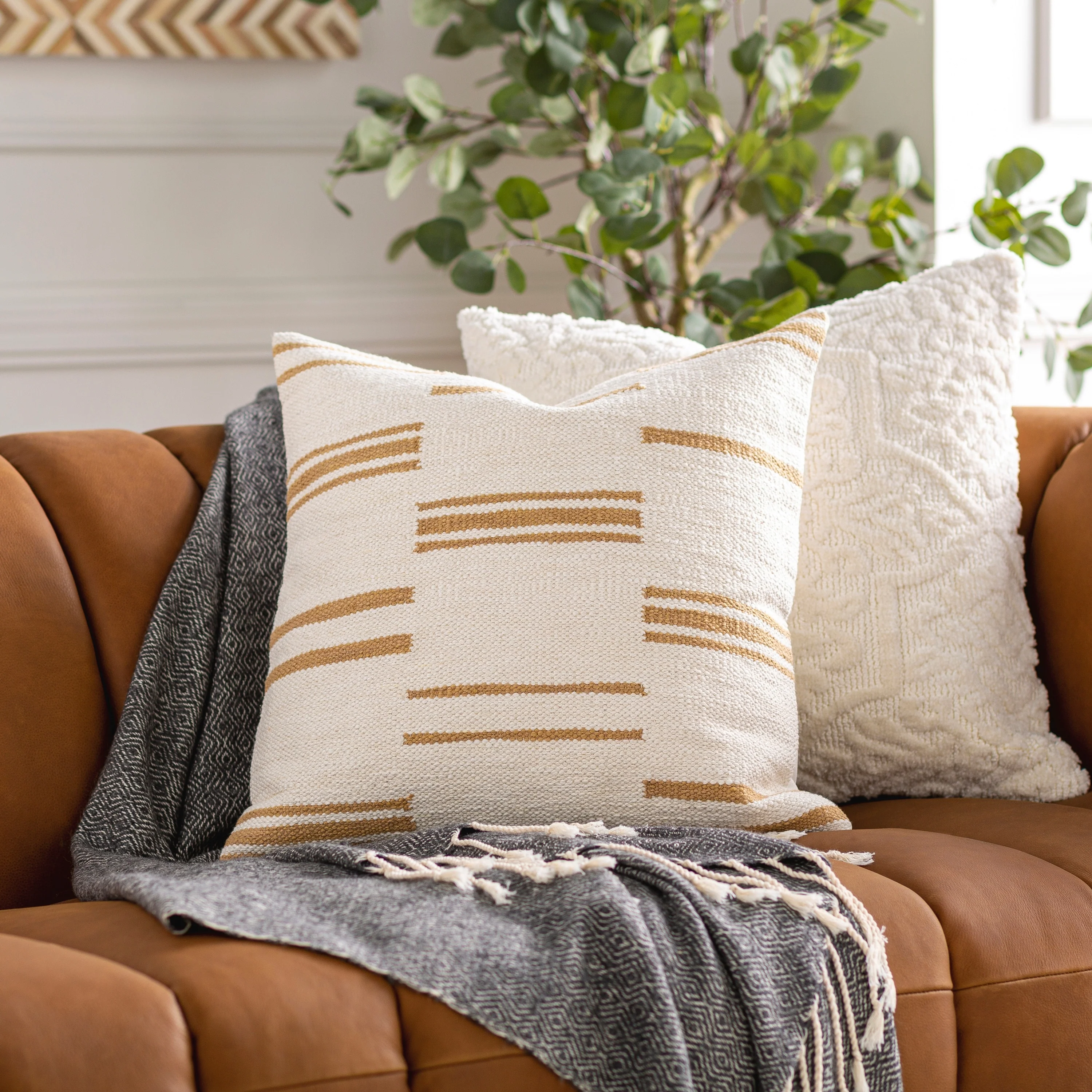 Rhian Broken Stripe Cotton Throw Pillow