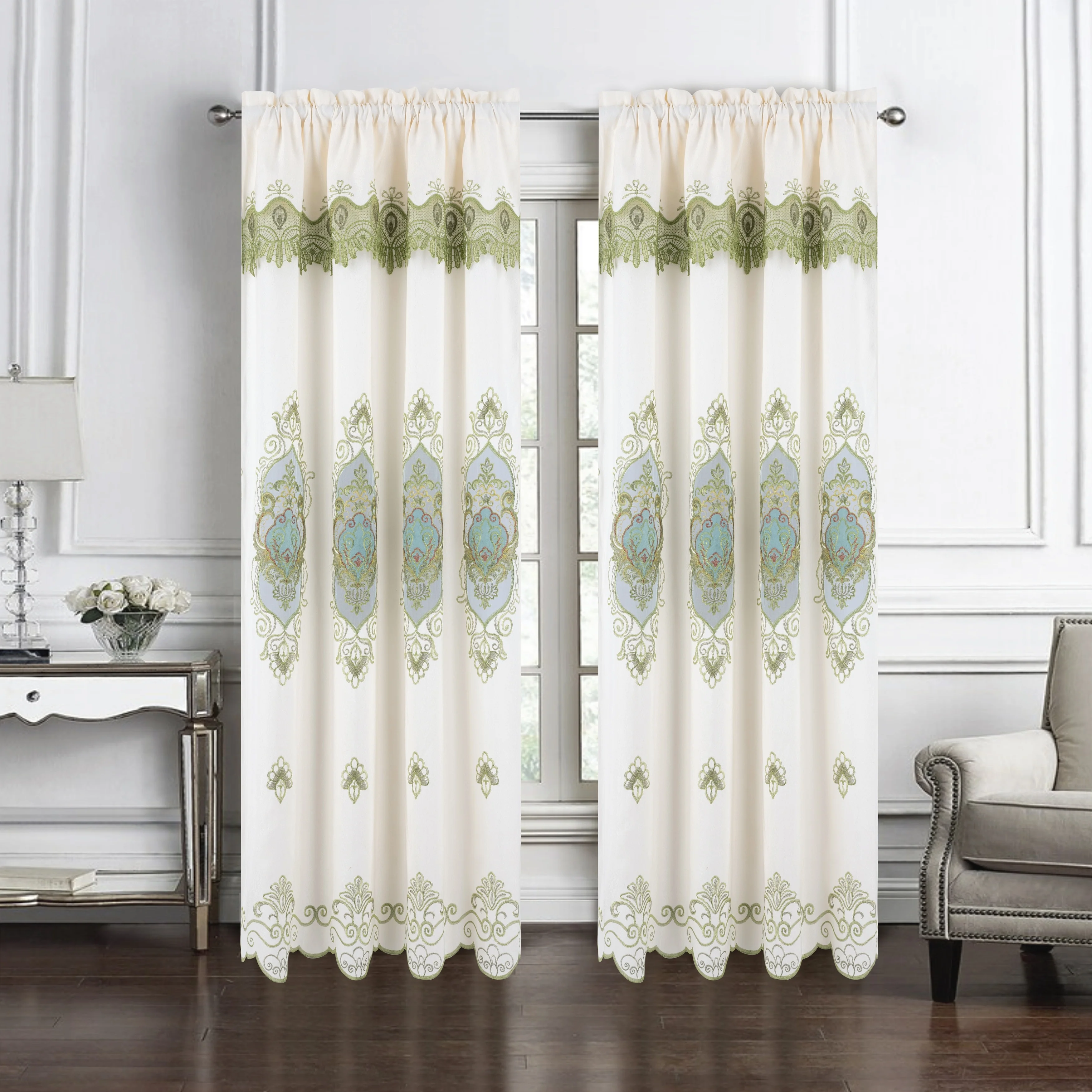 Betsy Macrame Embroidered Window Curtain Panel