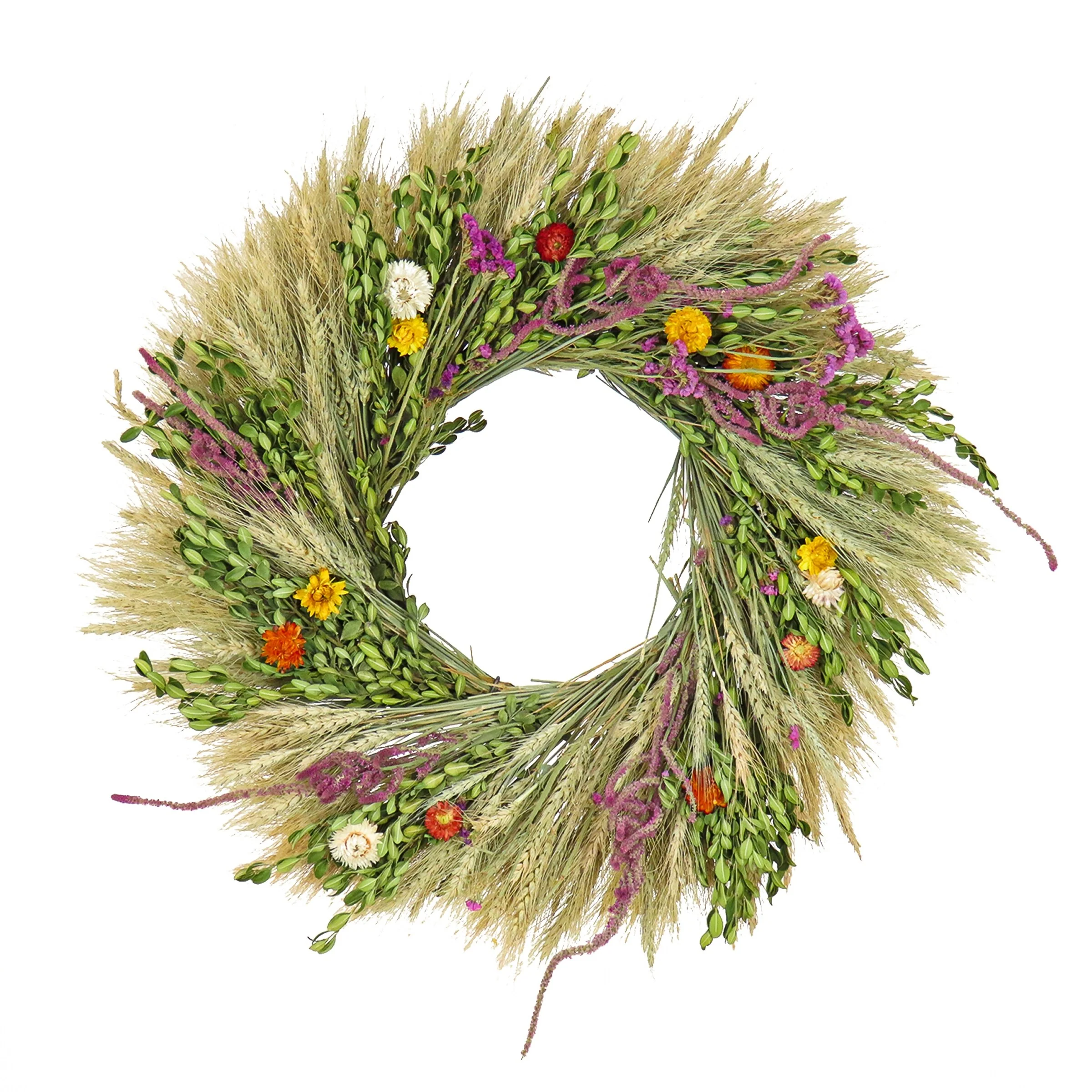 National Tree Company 22 in. Wheat and Straw Flowers Spring Wreath