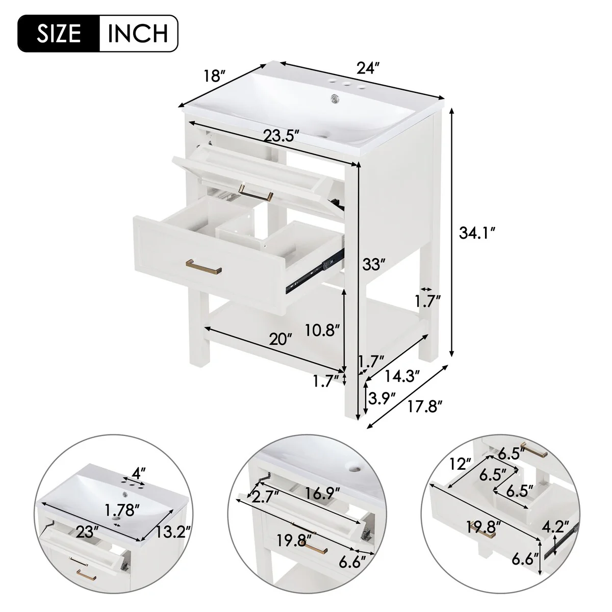 24'' Bathroom Vanity with Top Sink