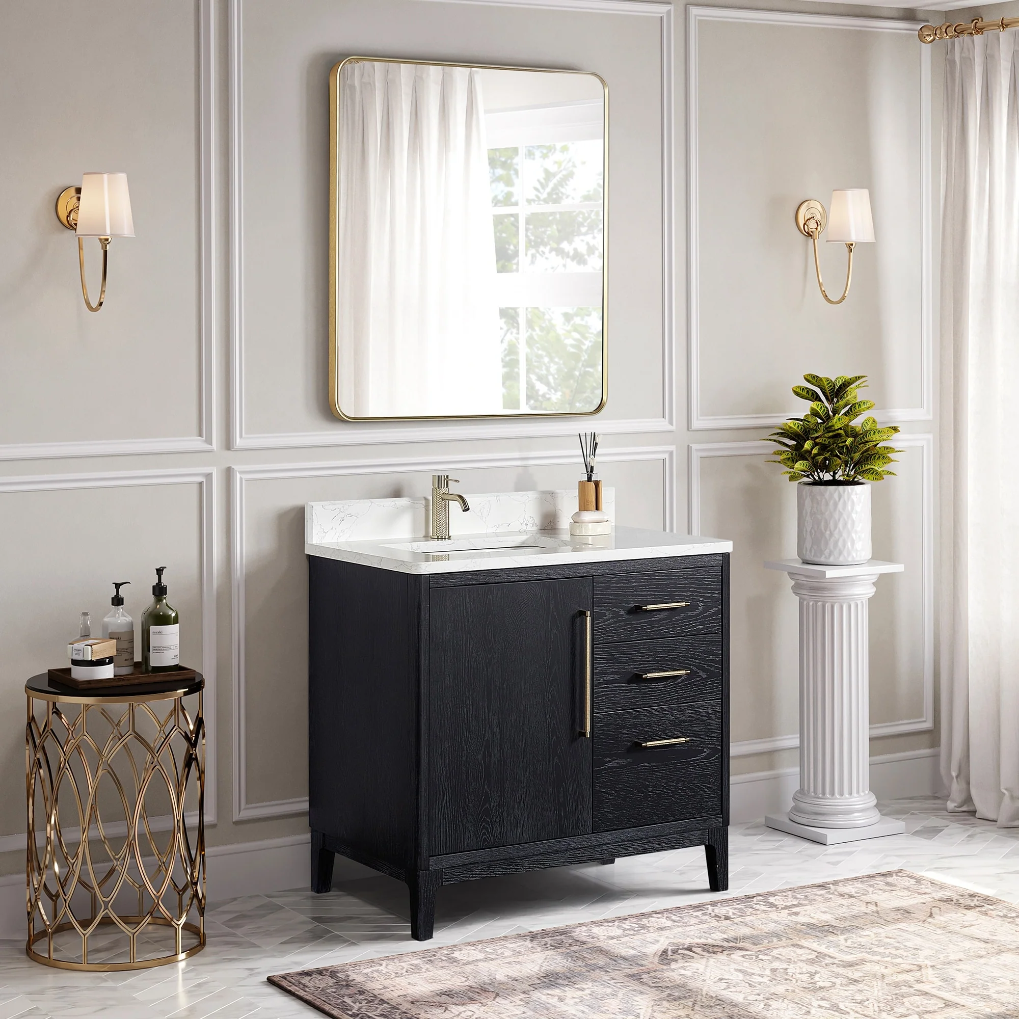 Gara Single Bath Vanity with Composite Stone Top and Mirror