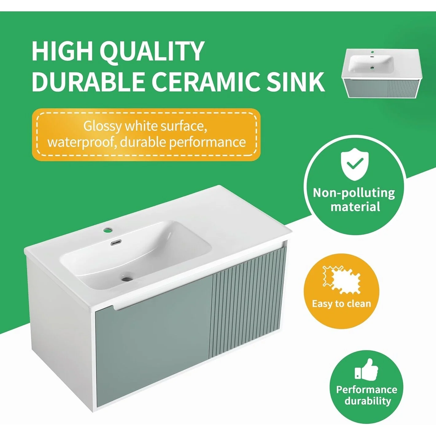 BNK 28/ 32/36/40 Inch Single Sink Bathroom Vanity with Soft Close Door, Modern Floating Vanity