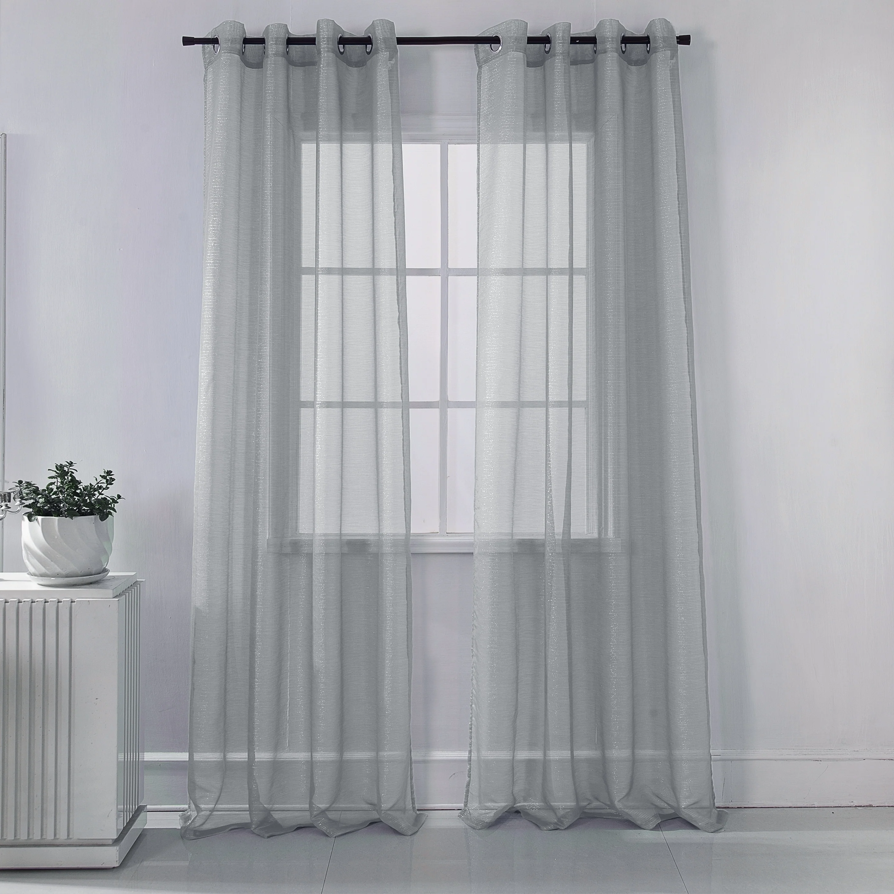 Lonnie Metallic Stripe Sheer Window Curtain Panel 90 inch