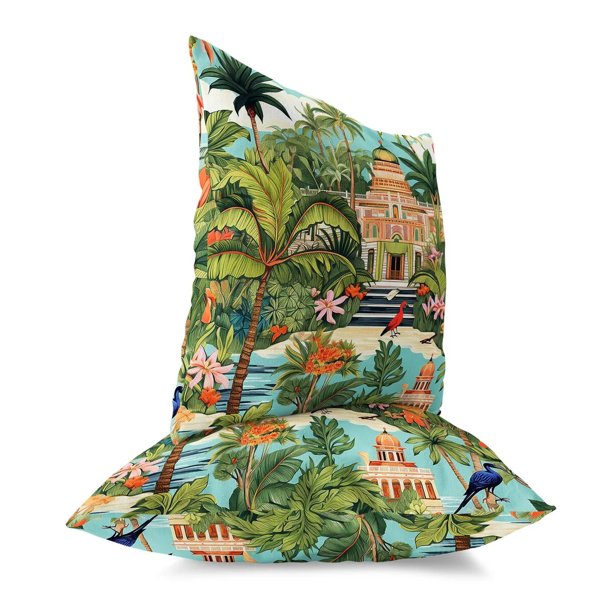 Green And Orange Divine Foliage Indoor/Outdoor Throw Pillow Zipper