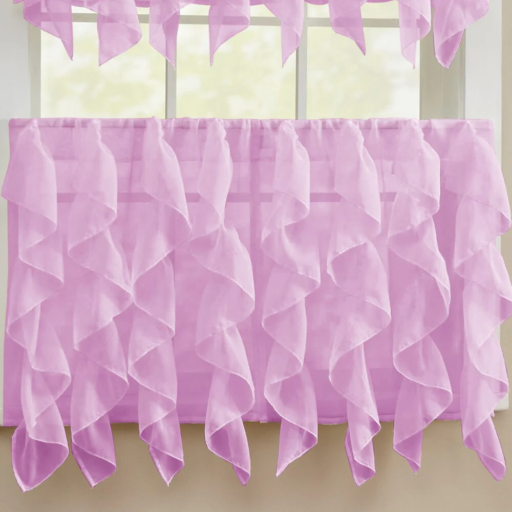 Chic Sheer Voile Vertical Ruffled Tier Window Curtain Valance and Tier