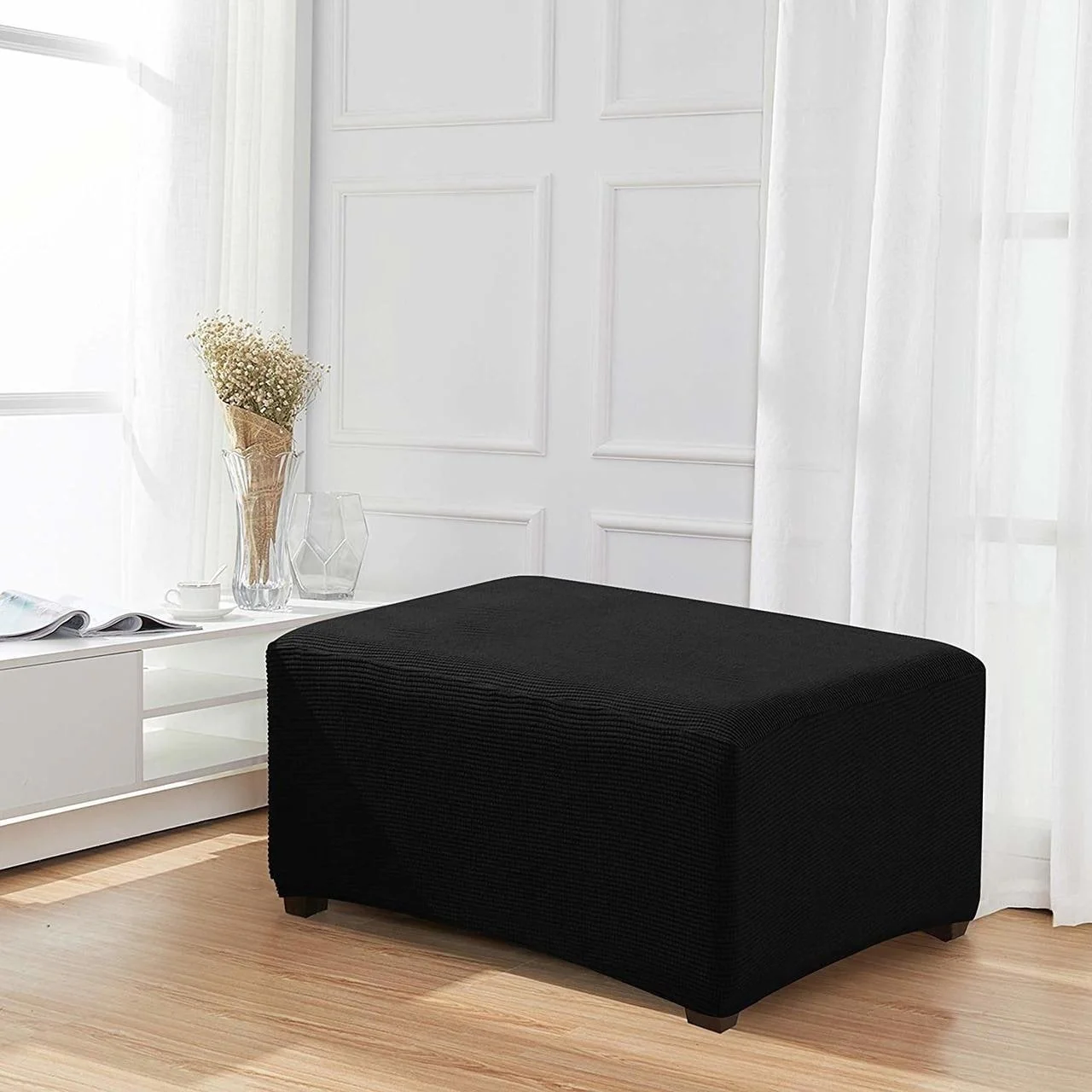 Enova Home Jacquard Polyester Stretch Fabric Oversized Ottoman Slipcover