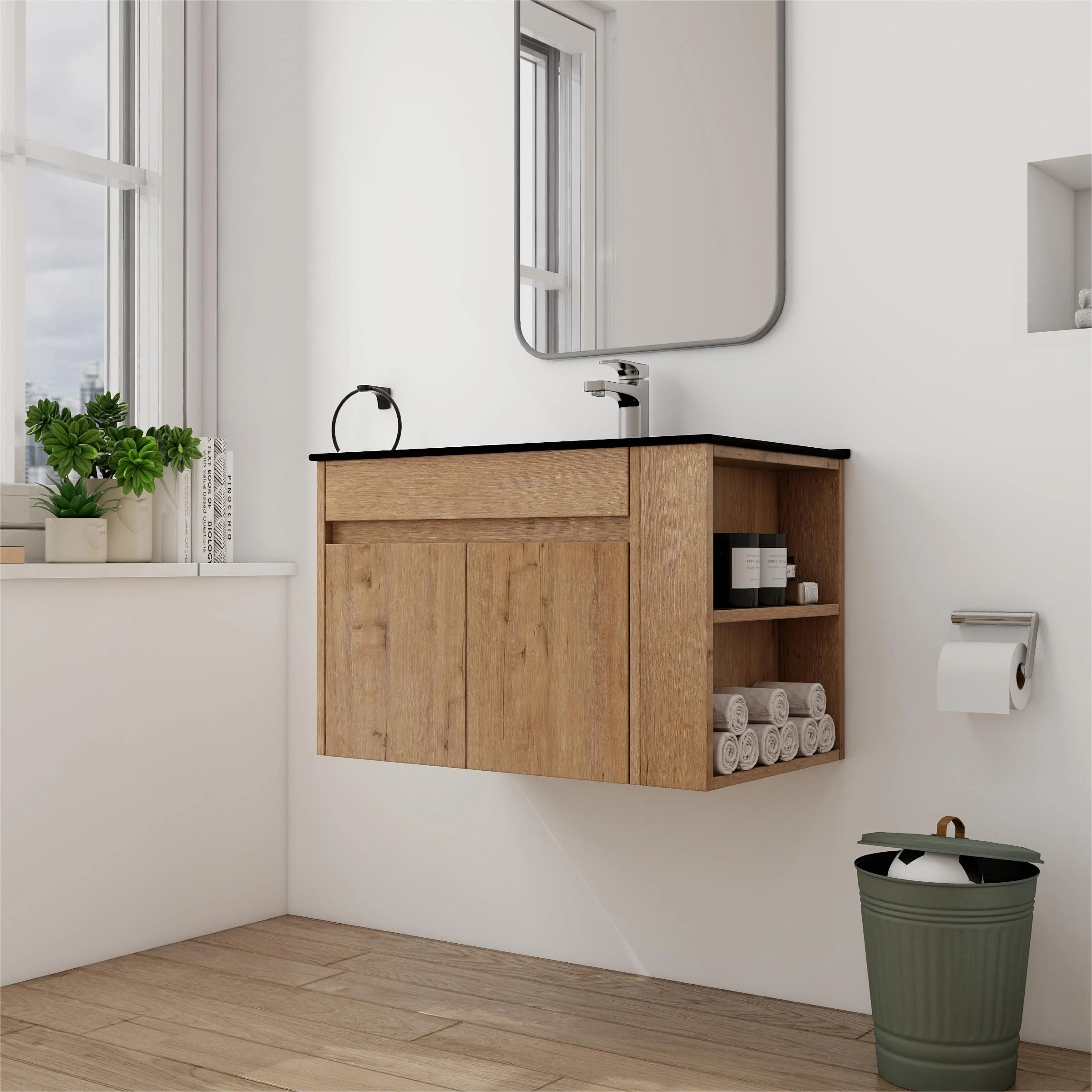 Beingnext 30 Inch Bathroom Vanity with Sink, Single Sink Floating Bathroom Vanity with Soft Close Door and Shelf