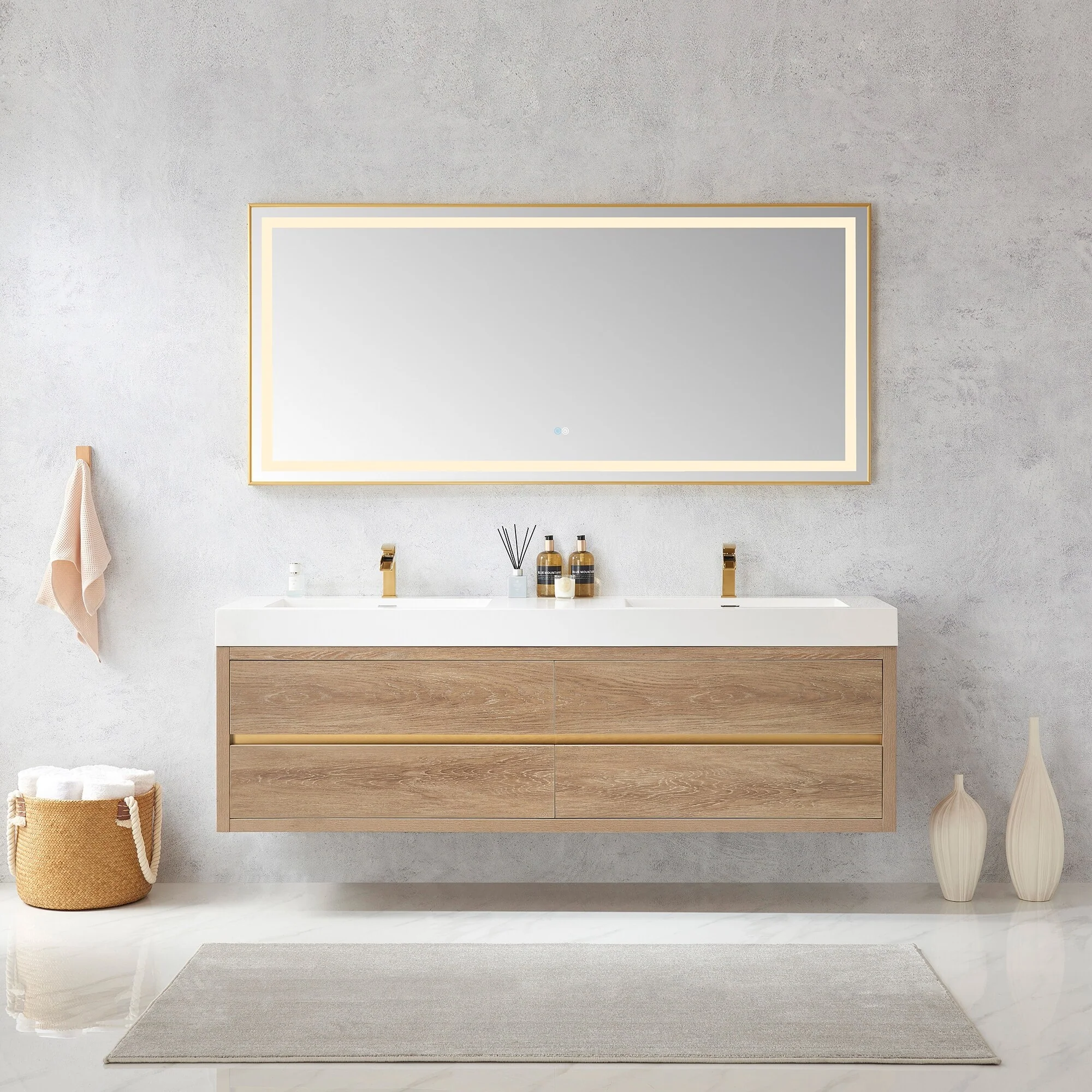 Palencia Double Floating Vanity with Composite Sink Top without Mirror