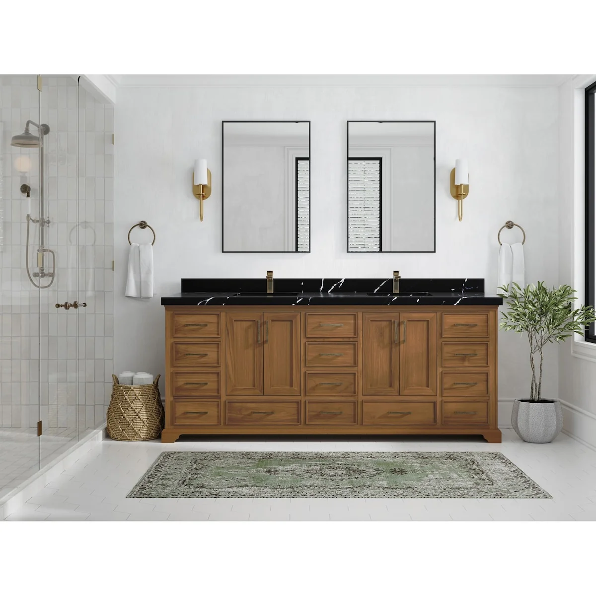 Willow Collections 84 in. W x 22 in. D Charlotte Teak Double Sink Bathroom Solid Teak Vanity with Countertop