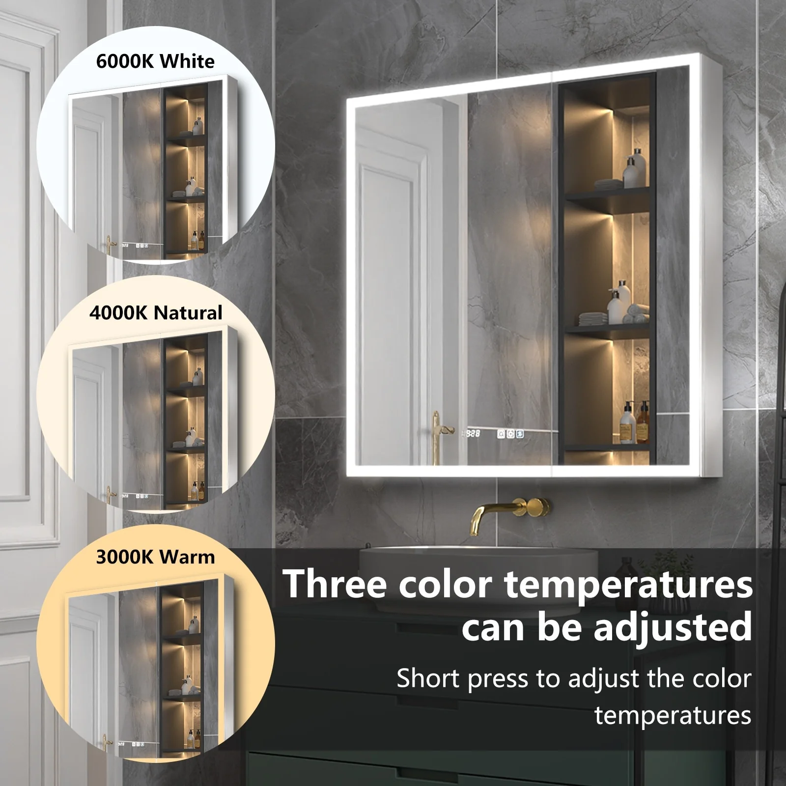 ExBrite Led Lighted Medicine Cabinet Recessed or Surface with Mirrors