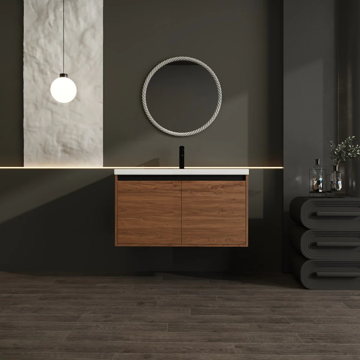 Bathroom Vanity with Resin Countertop Sink & 2 Doors