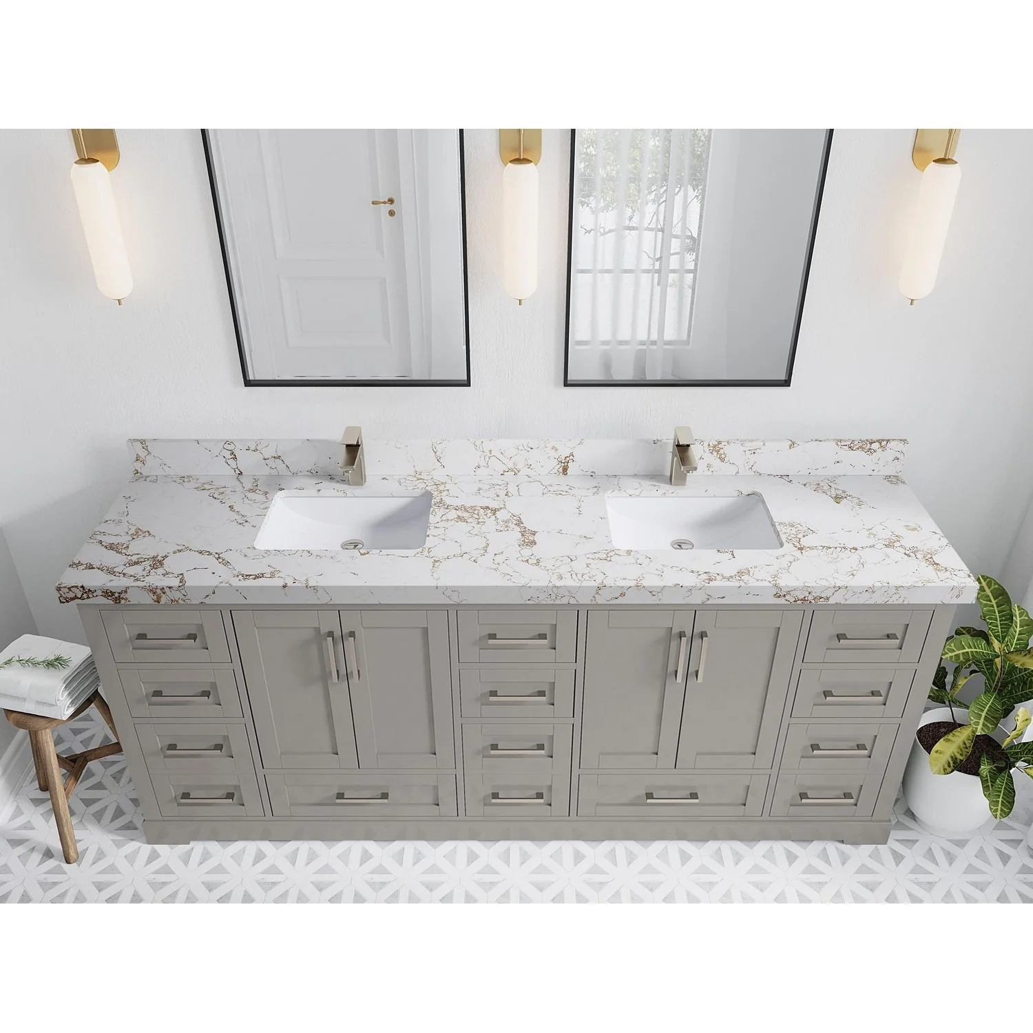 Willow Collection 84 in W x 22 in D x 36 in H Boston Double Bowl Sink Bathroom Vanity with Countertop