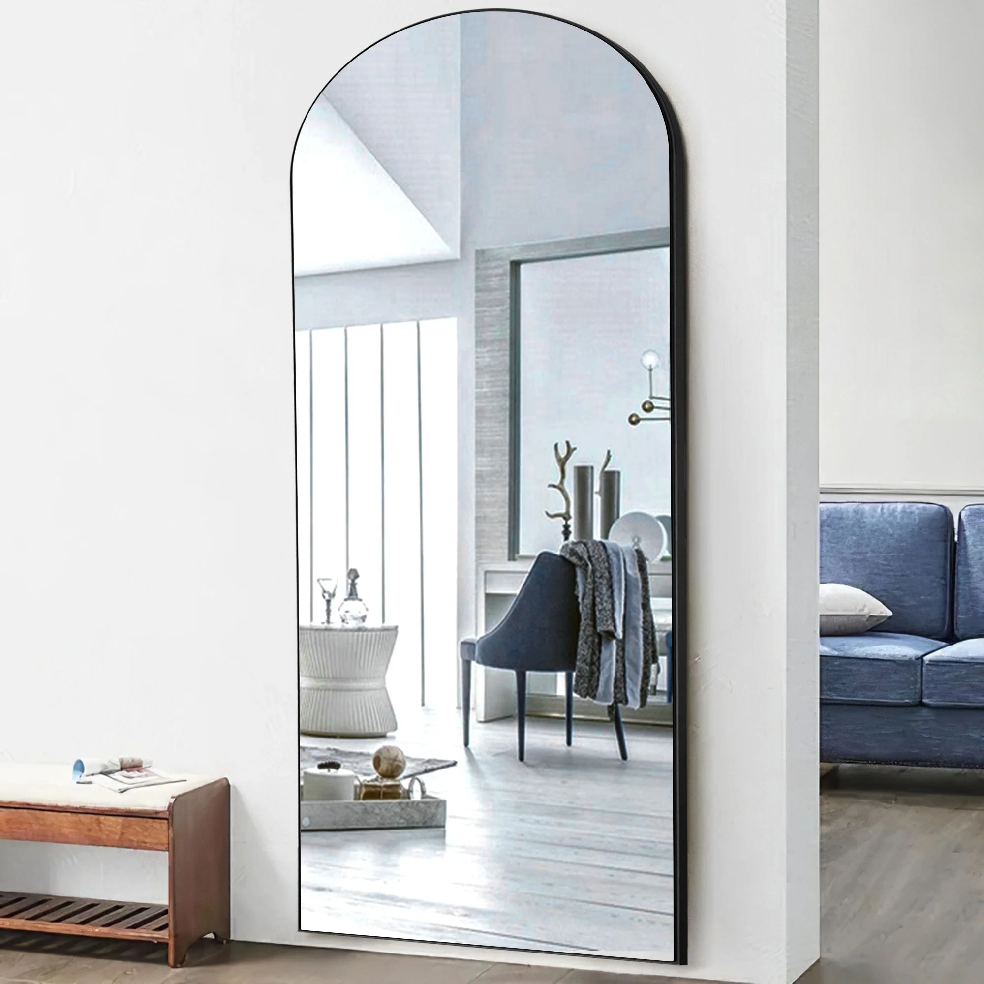Arched Full Length Mirror with Solid Wood Frame