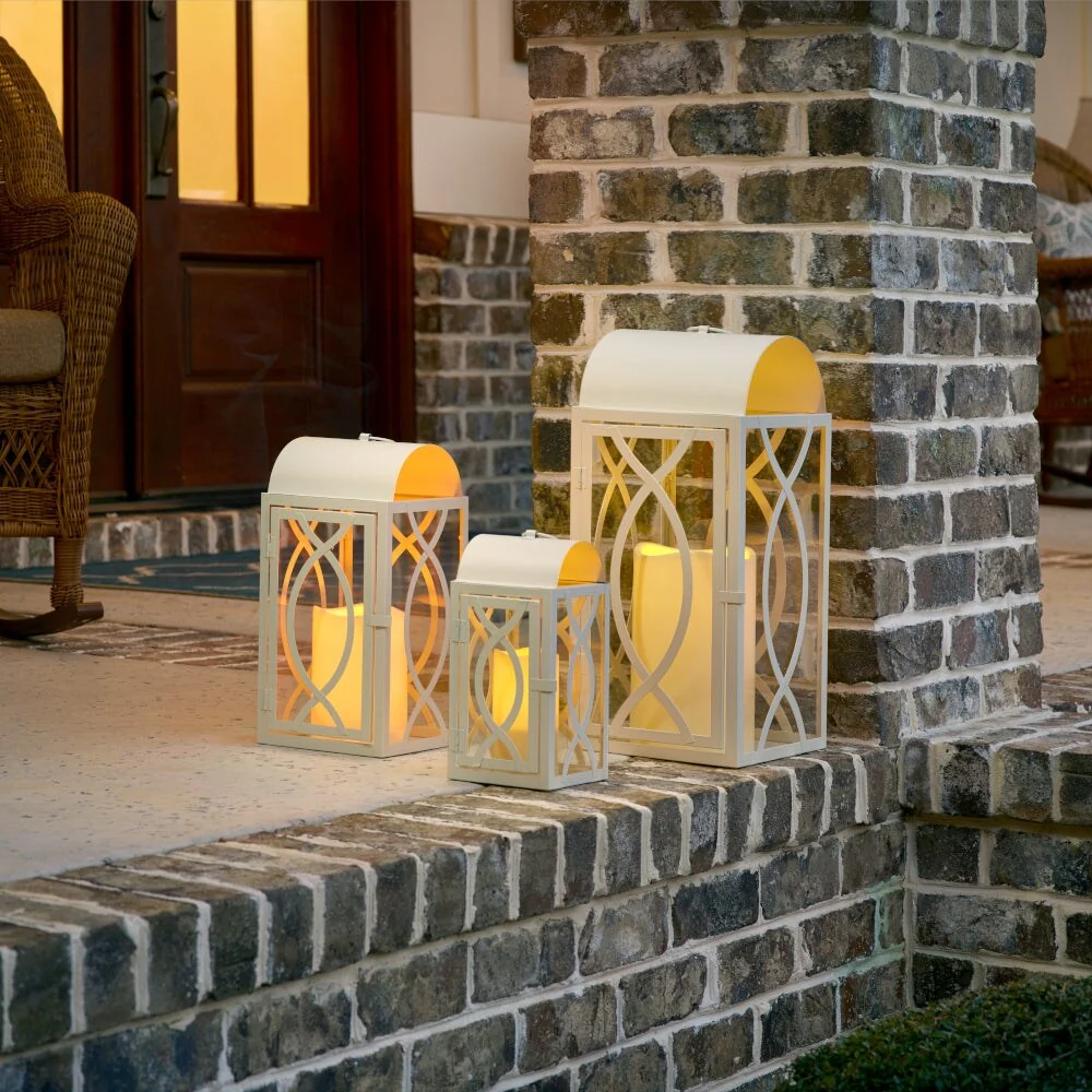 Set of 3 Indoor-Outdoor Rogan Metal Lanterns- White