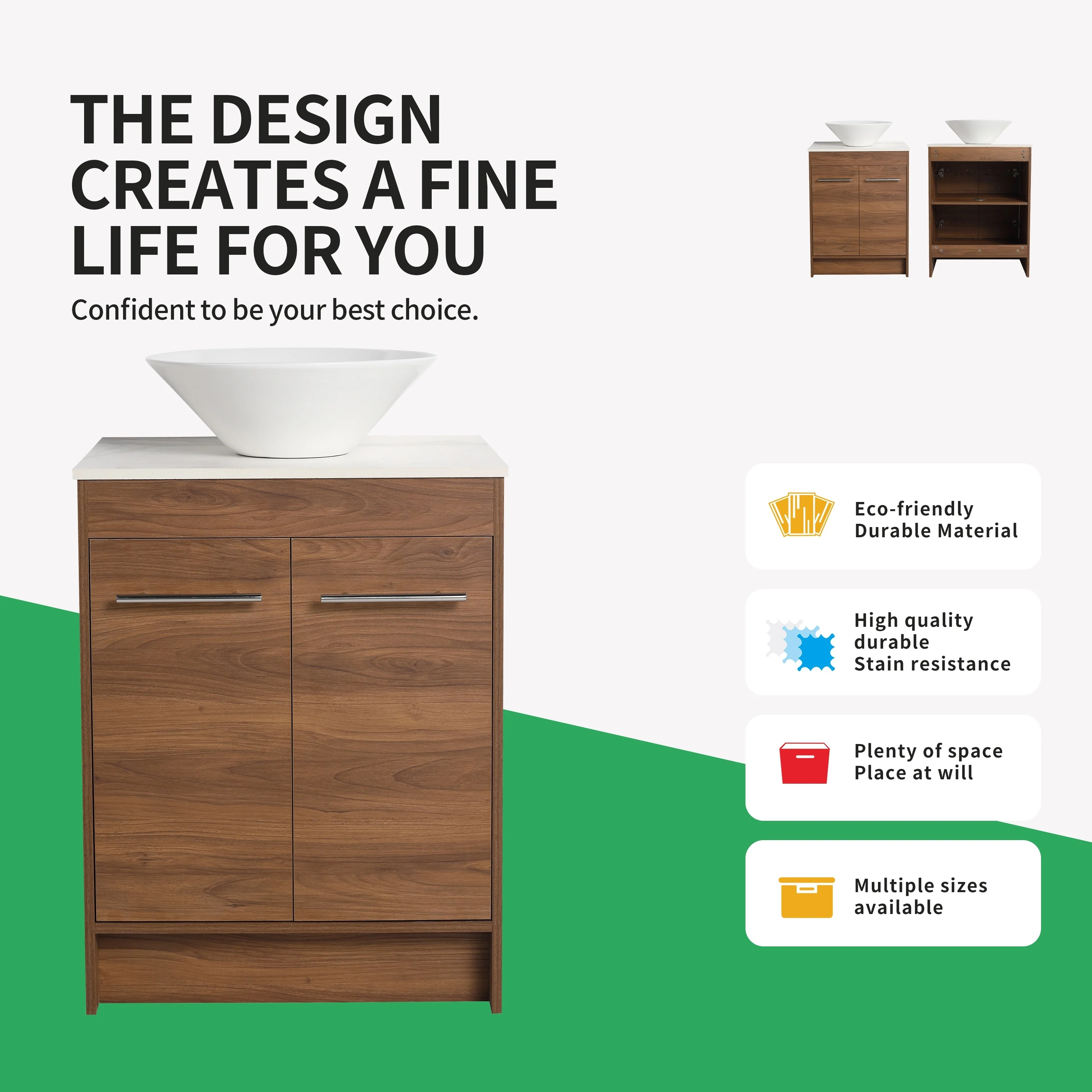 BNK 24/36/48/60 Inch Bathroom Vanity with Sink, Freestanding Bathroom Vanity with Soft Close Doors and Adjustable Shelf