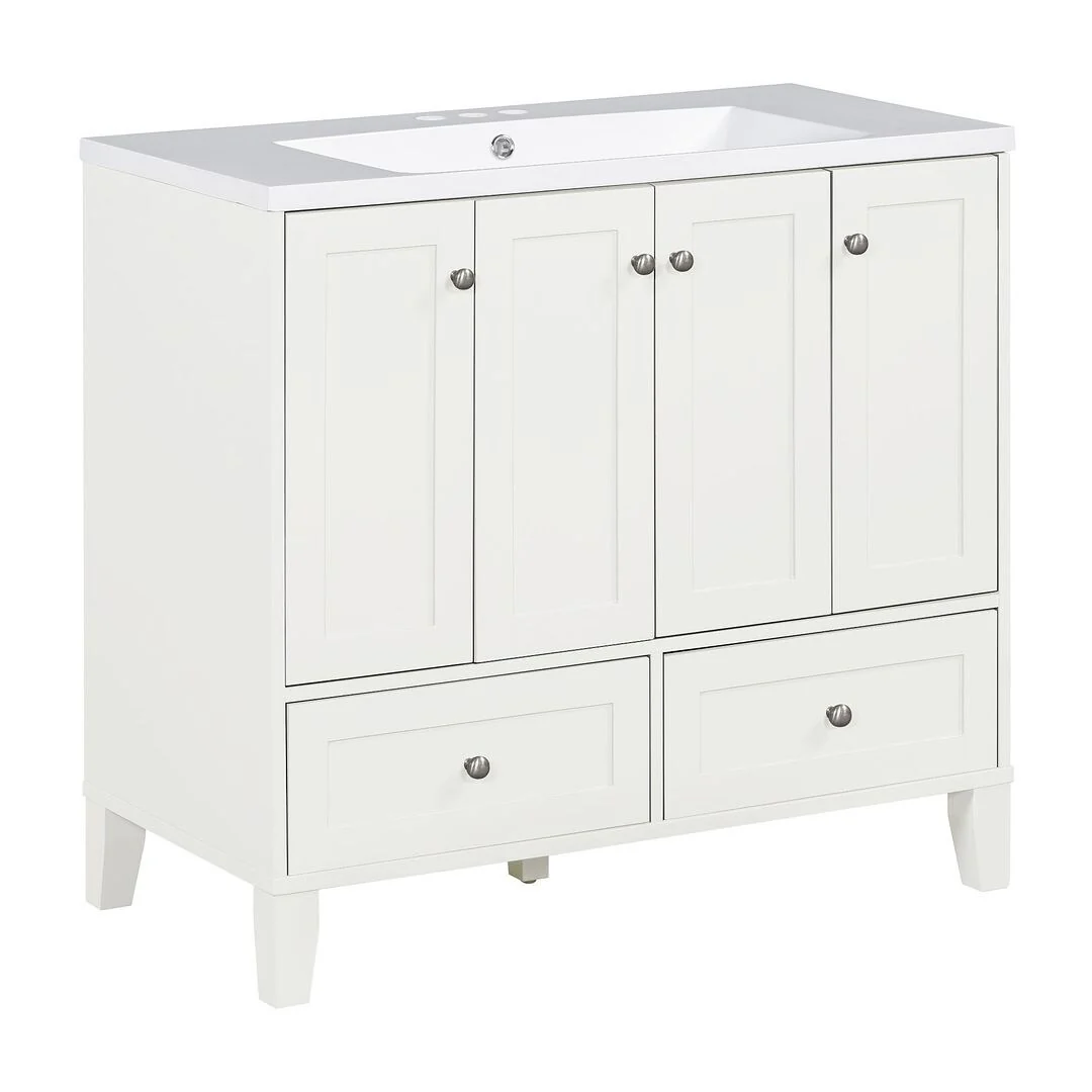 36'' Bathroom Vanity with Sink Set, Solid Wood Frame Bathroom Storage Cabinet, Freestanding Vanity Set