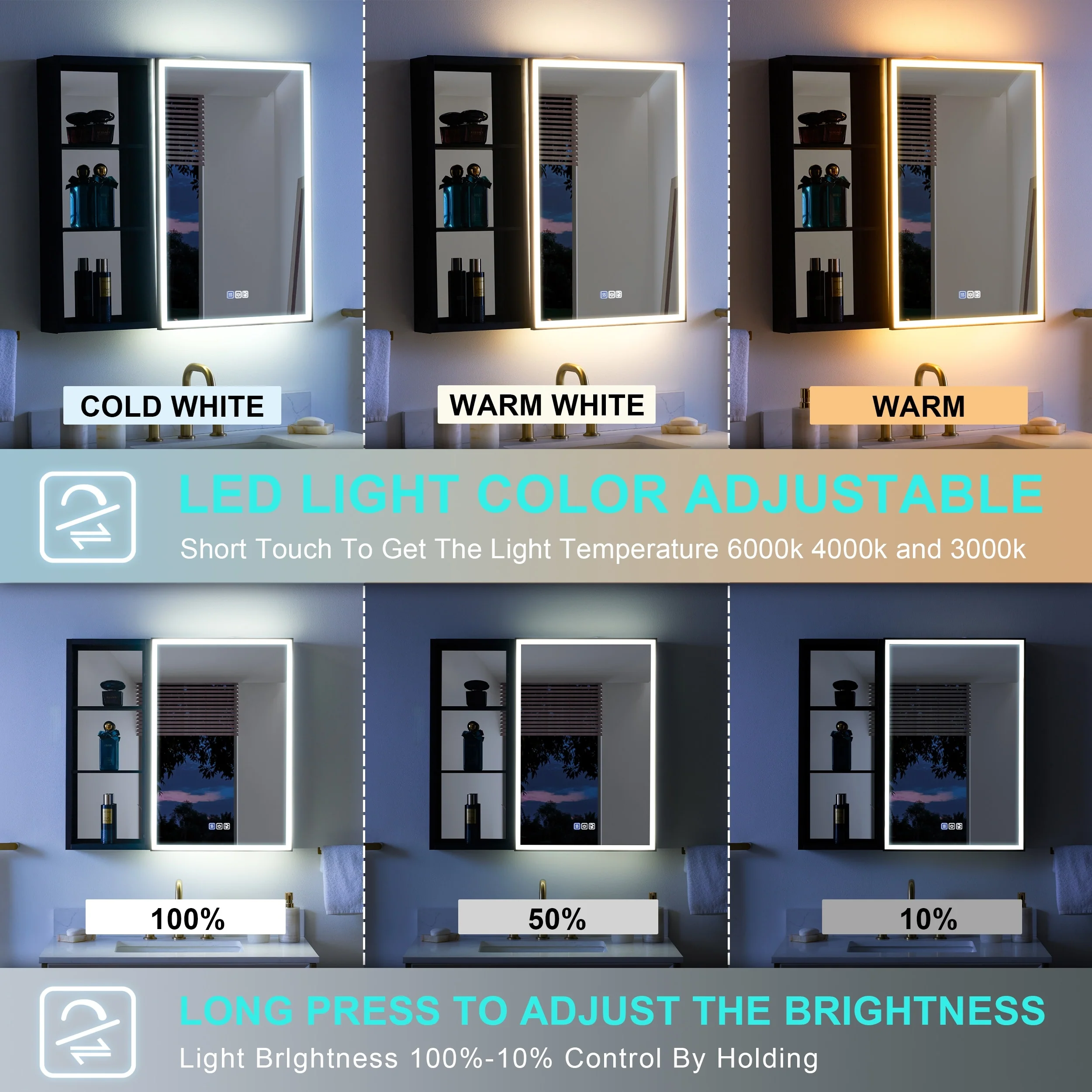 30 in. H Recessed or Surface Wall Mounted LED Mirror Cabinet With Black Side Cabinet