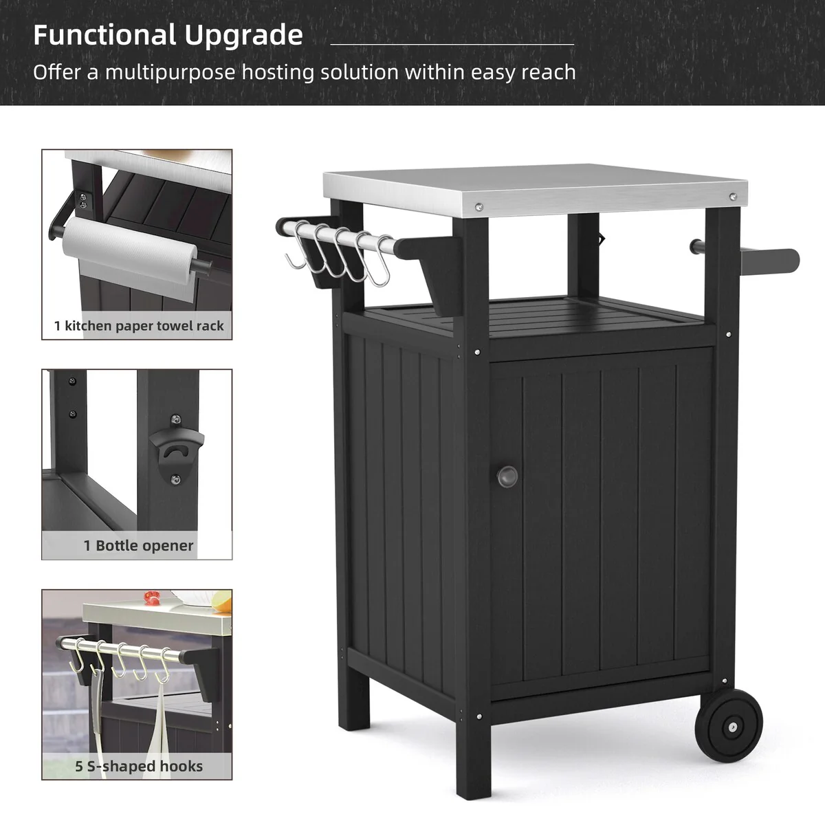 Outdoor Grilling Cart with Stainless Steel Countertop and Storage