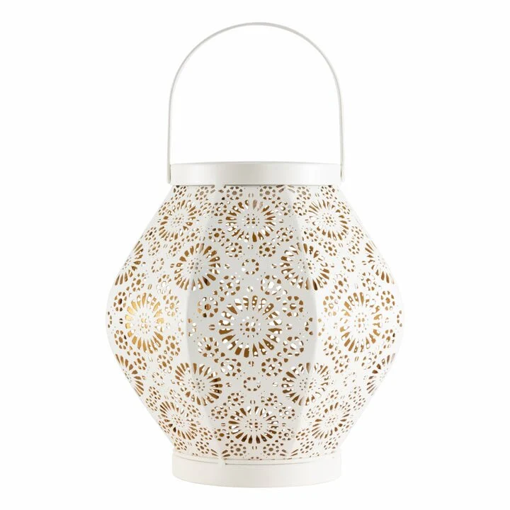 Punched Metal Daisy Lantern - Cannoli Cream