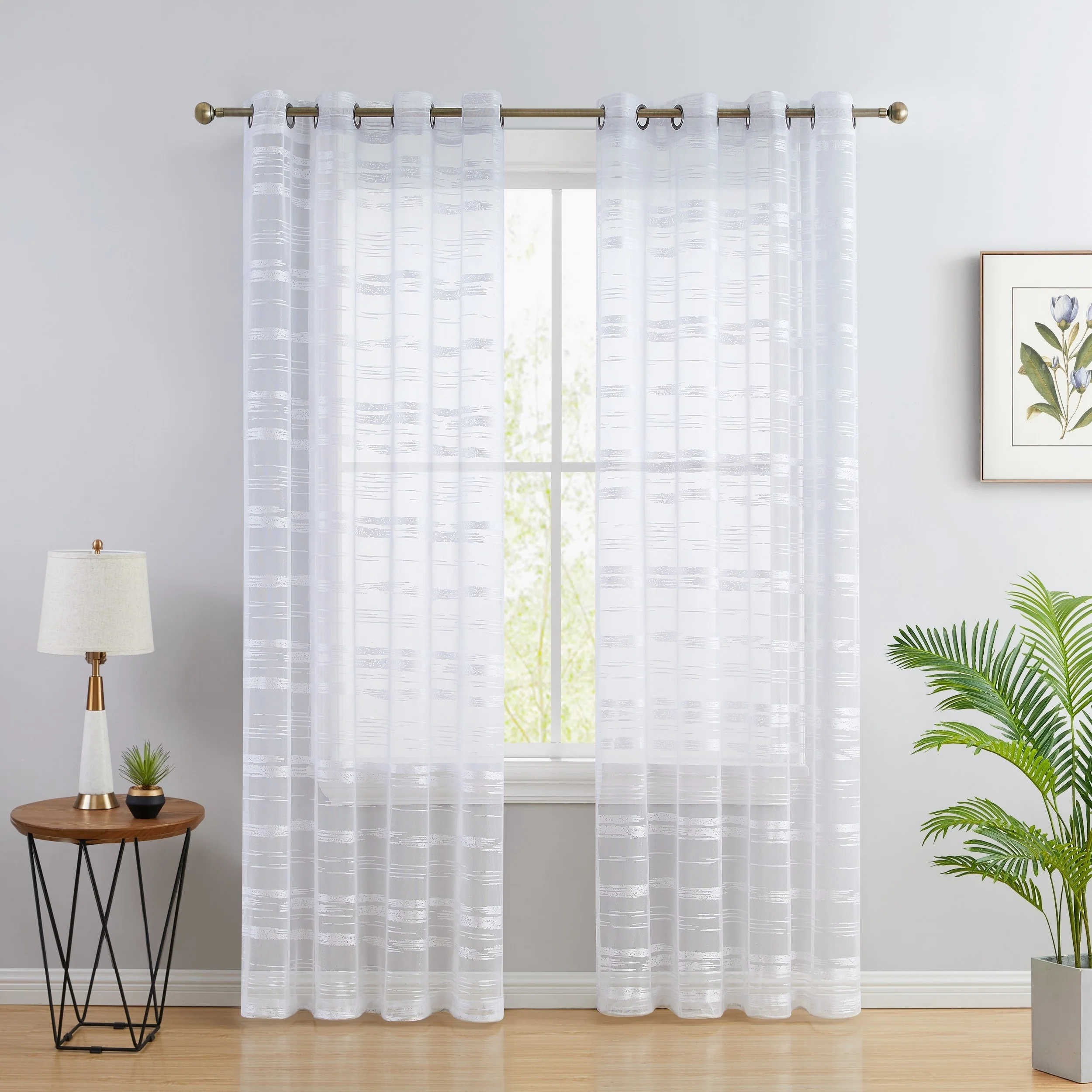 HLC.me Broadway Stripe Decorative Sheer Light Filtering Grommet Window Treatment Curtain Panels Bedroom - Set of 2 Panels